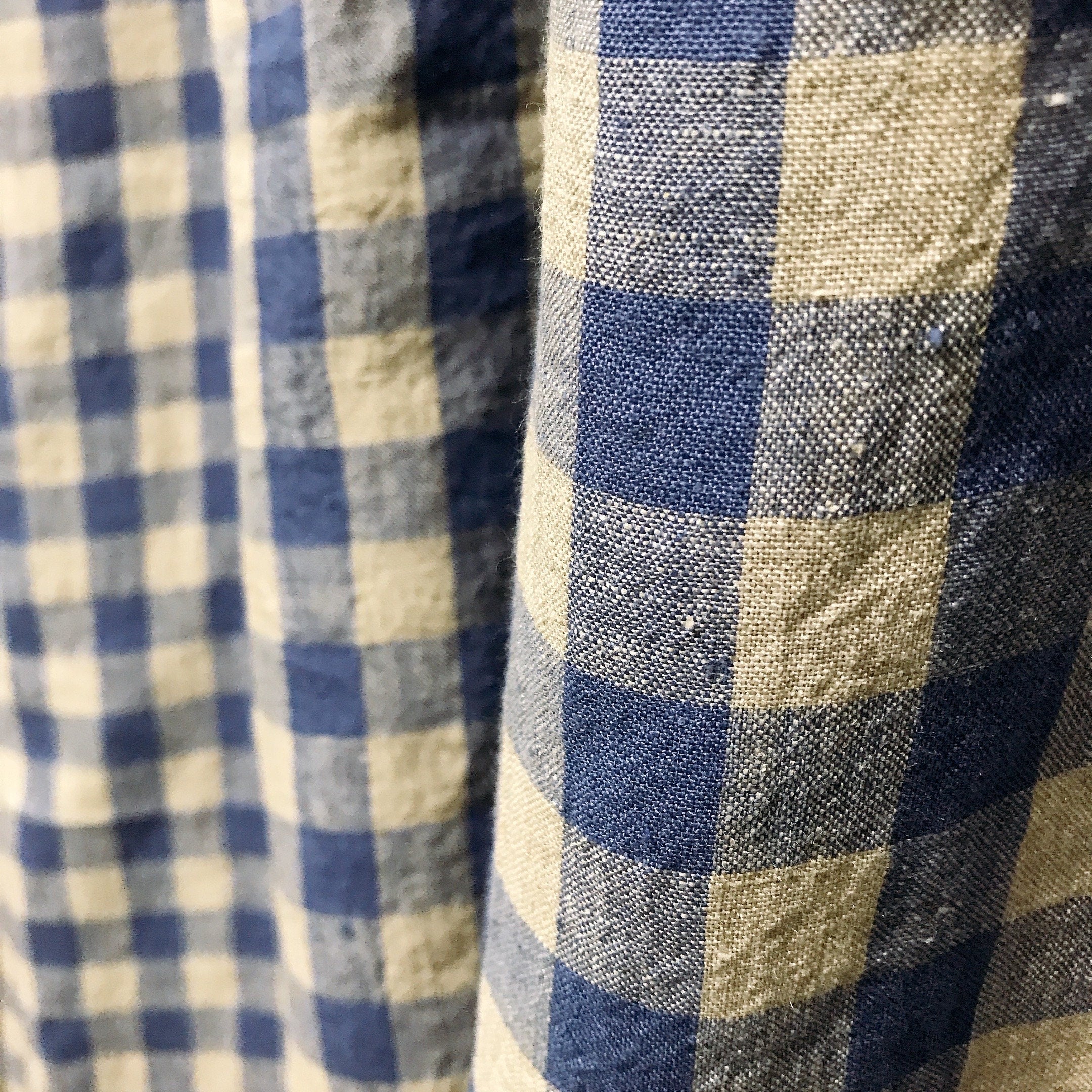 Dusty Periwinkle and Natural Beige Gingham Linen Curtain