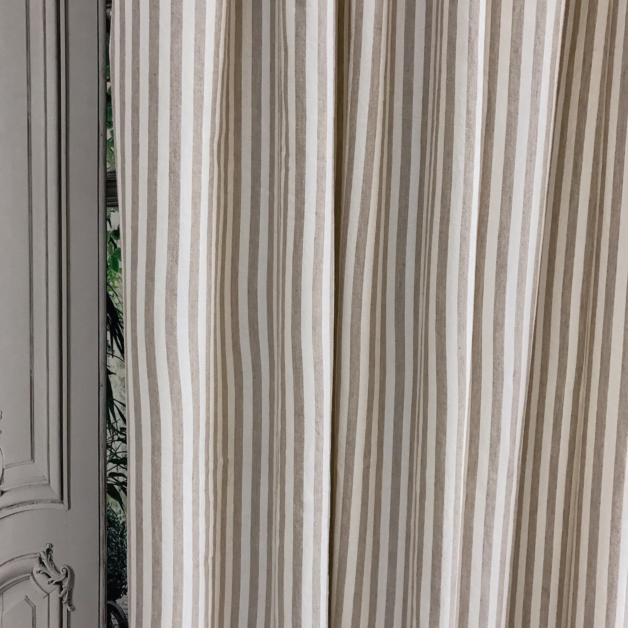 Faded Light Brown Stripe Curtain on Ivory