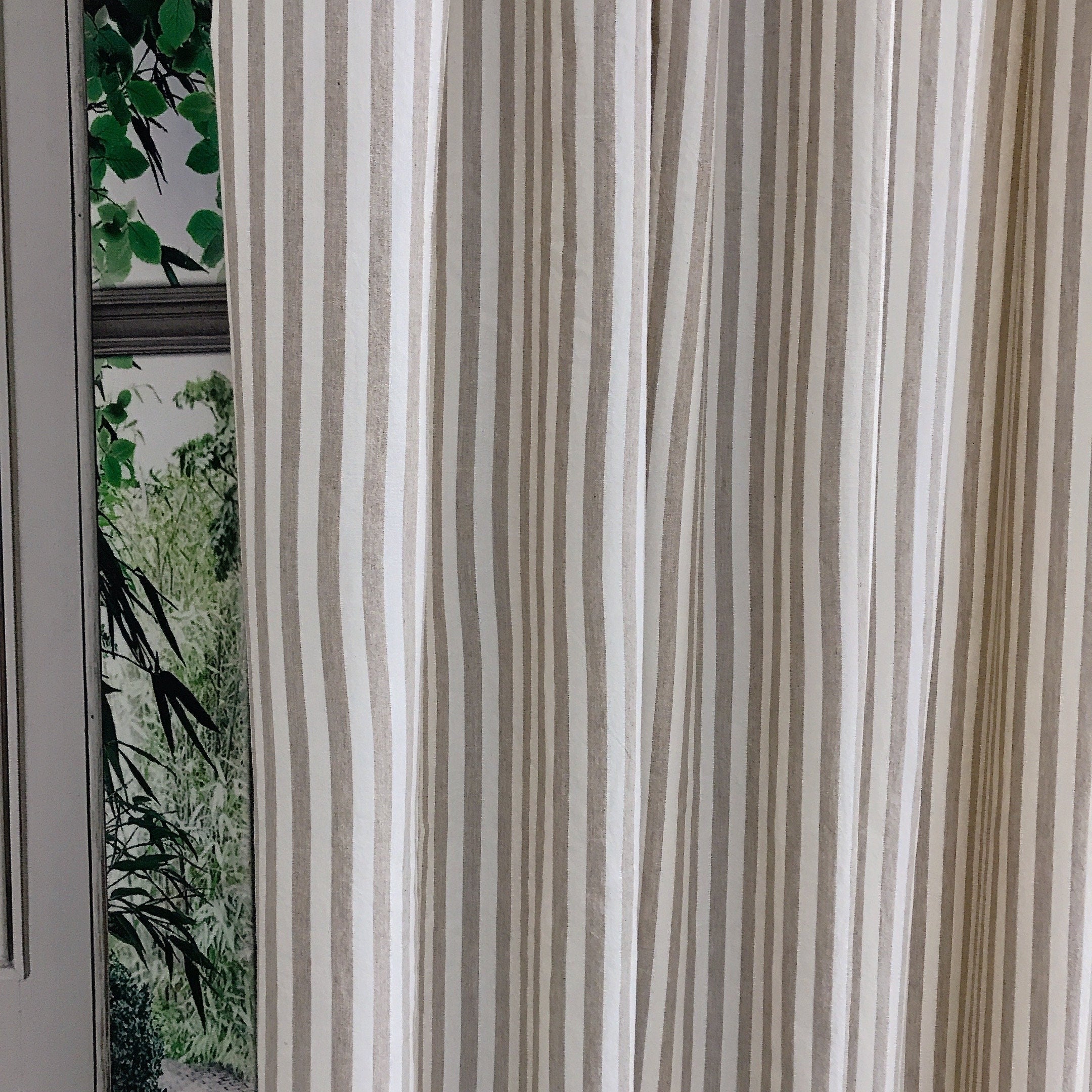 Faded Light Brown Stripe Curtain on Ivory