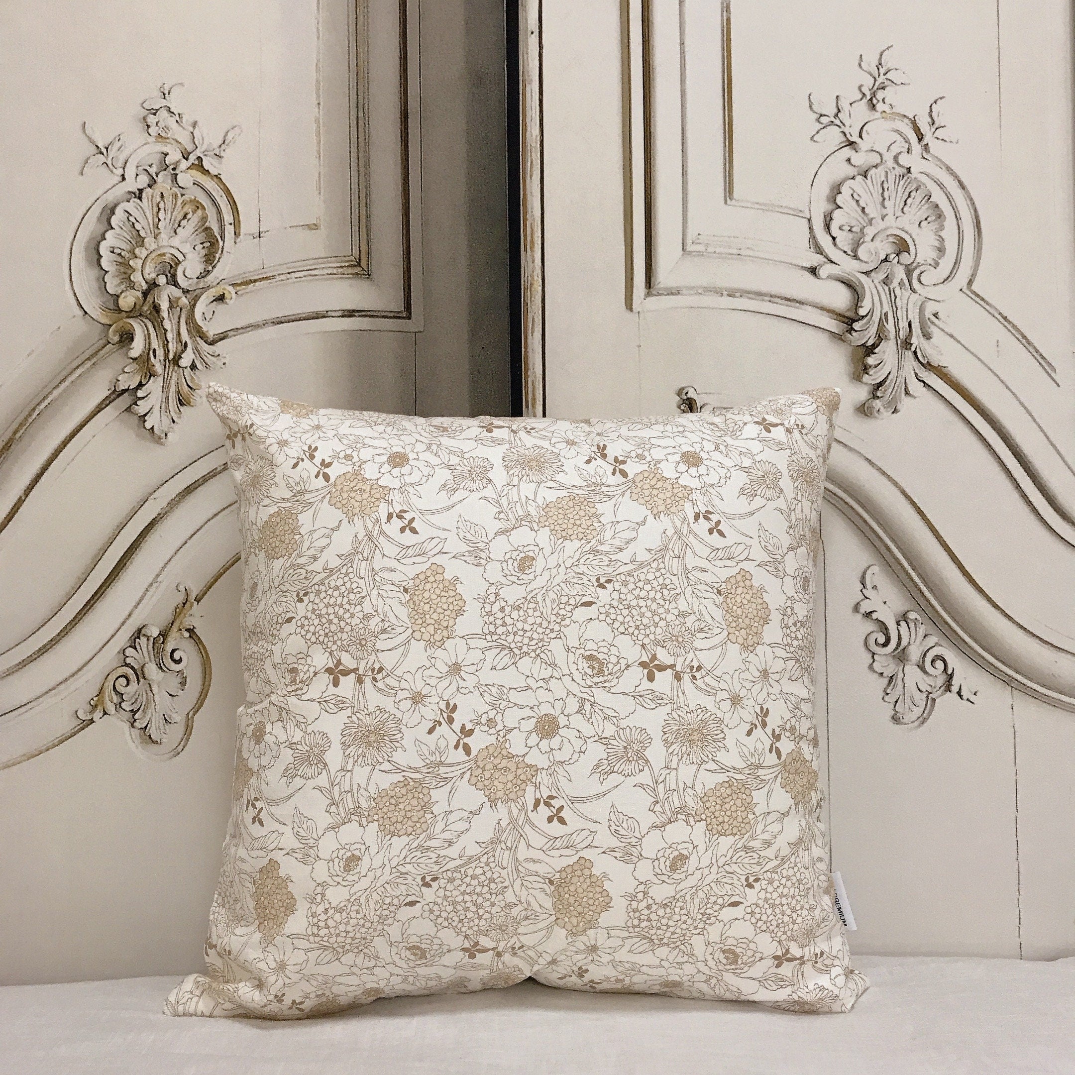 Brown Floral Cushion Cover on Natural Beige