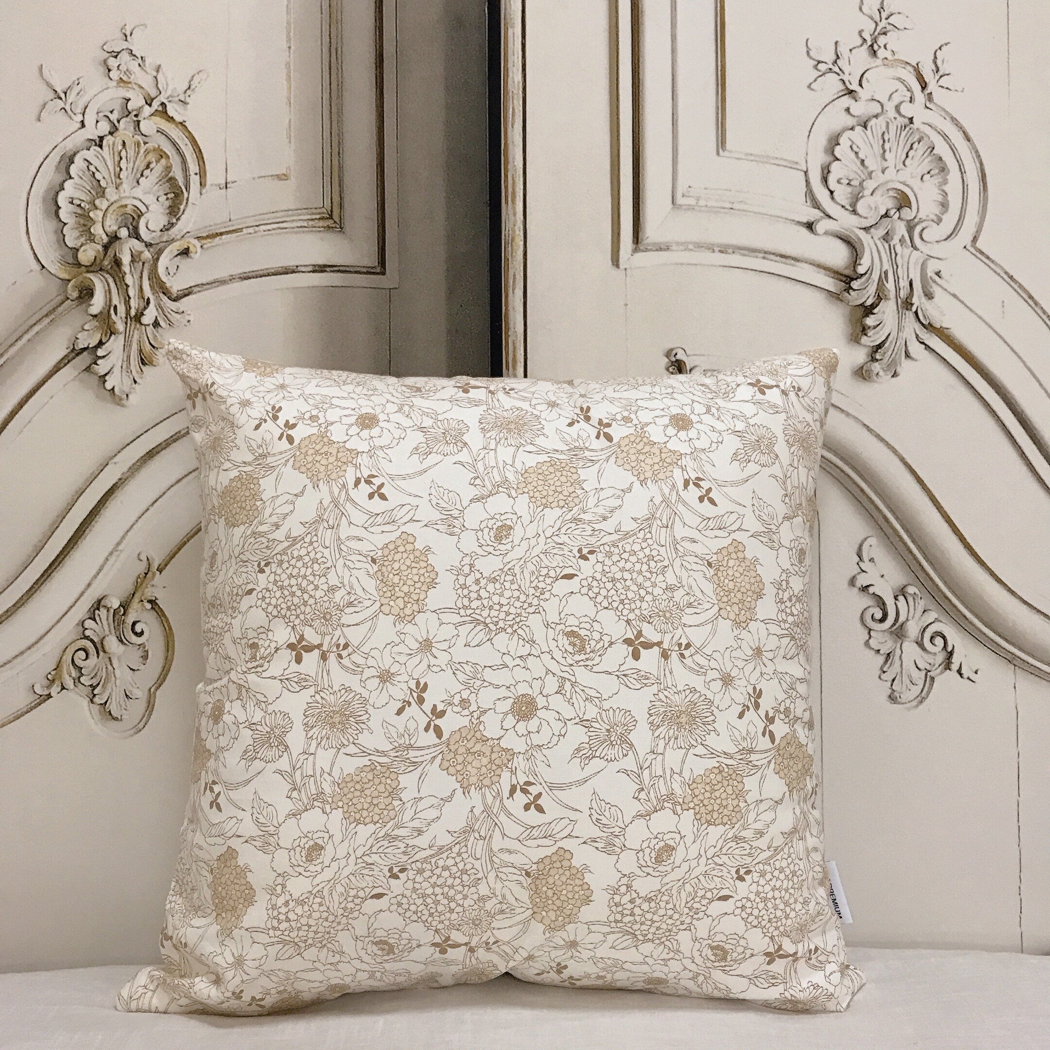 Brown Floral Cushion Cover on Natural Beige