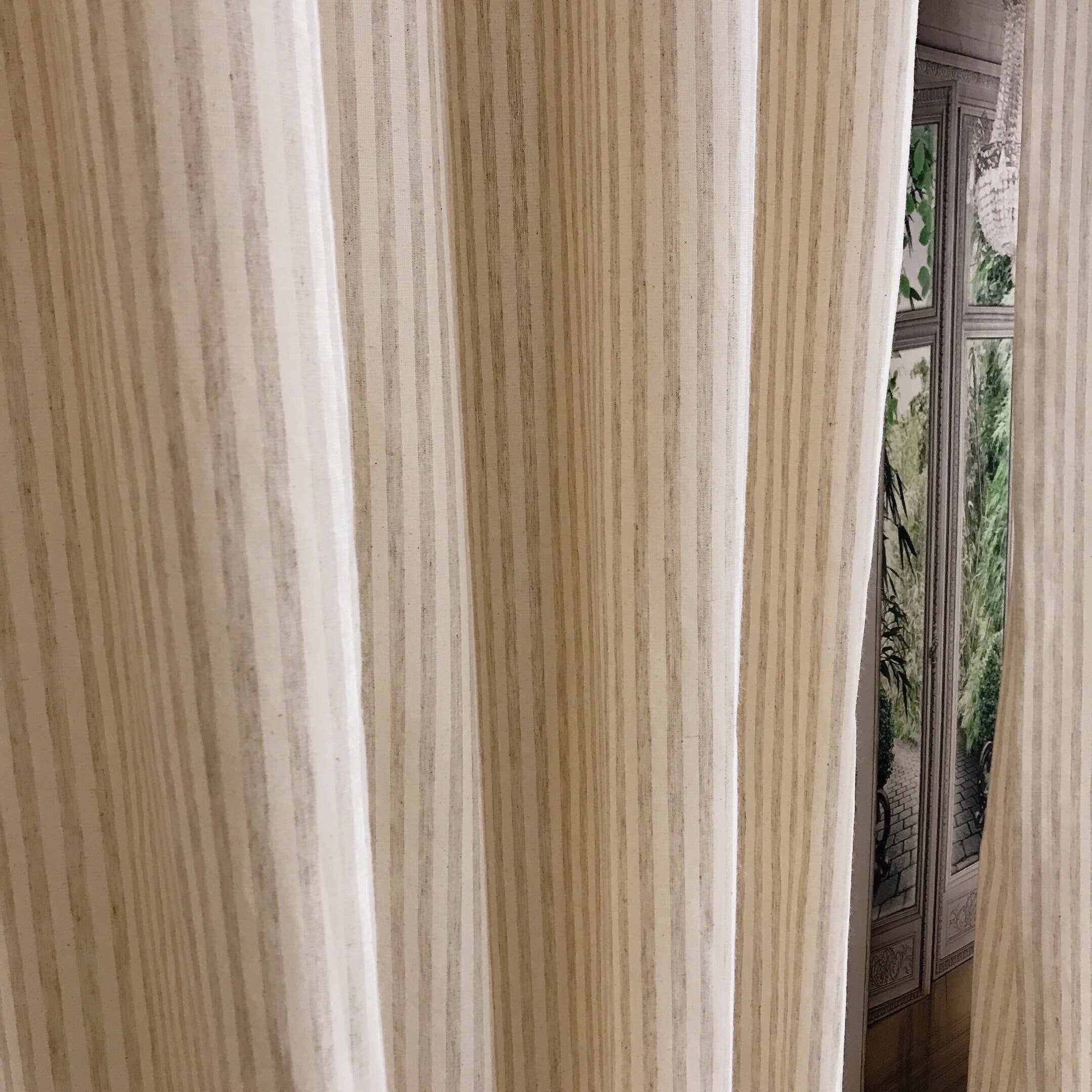 Oatmeal Vertical Stripe Linen Curtain on Natural Beige