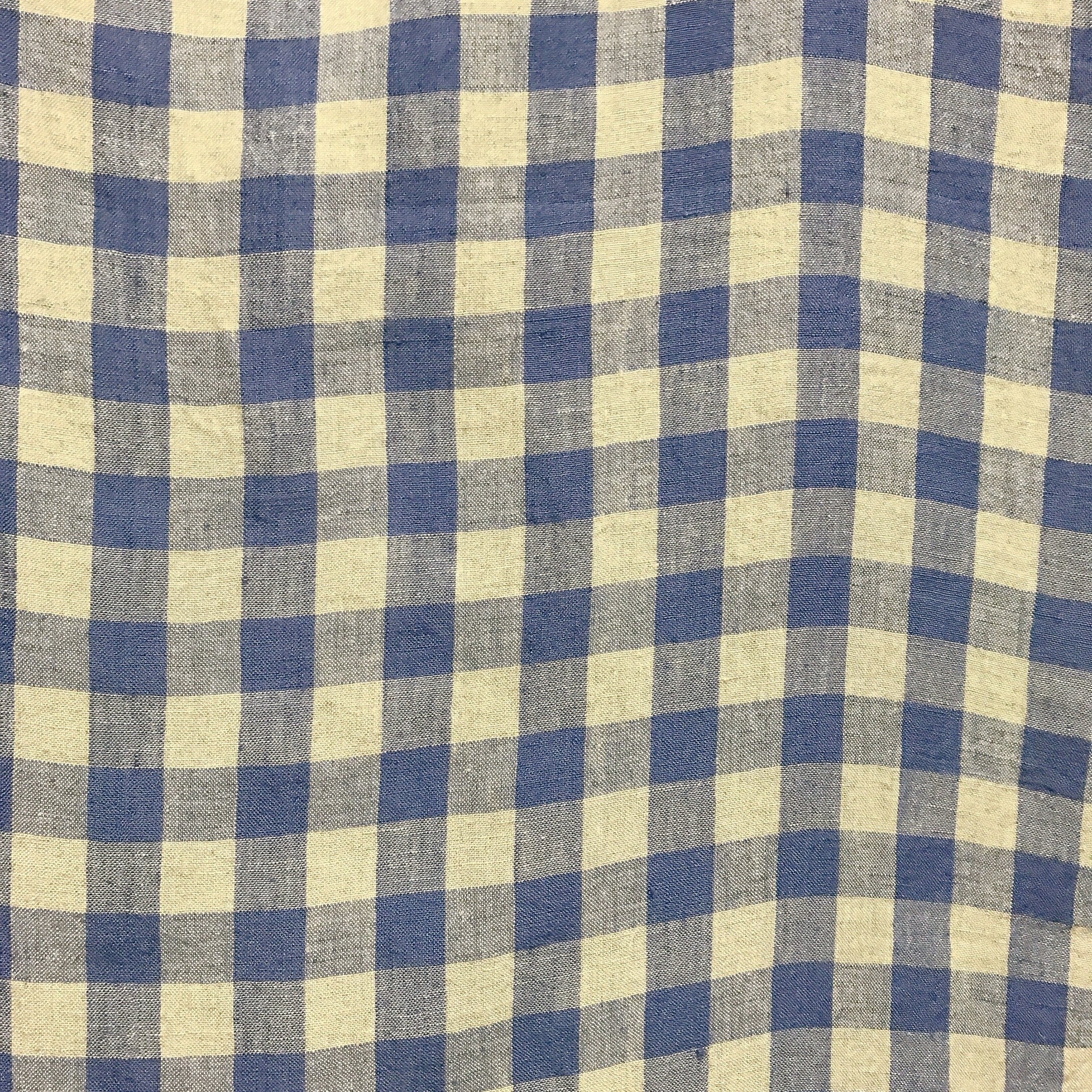 Dusty Periwinkle and Natural Beige Gingham Linen Curtain