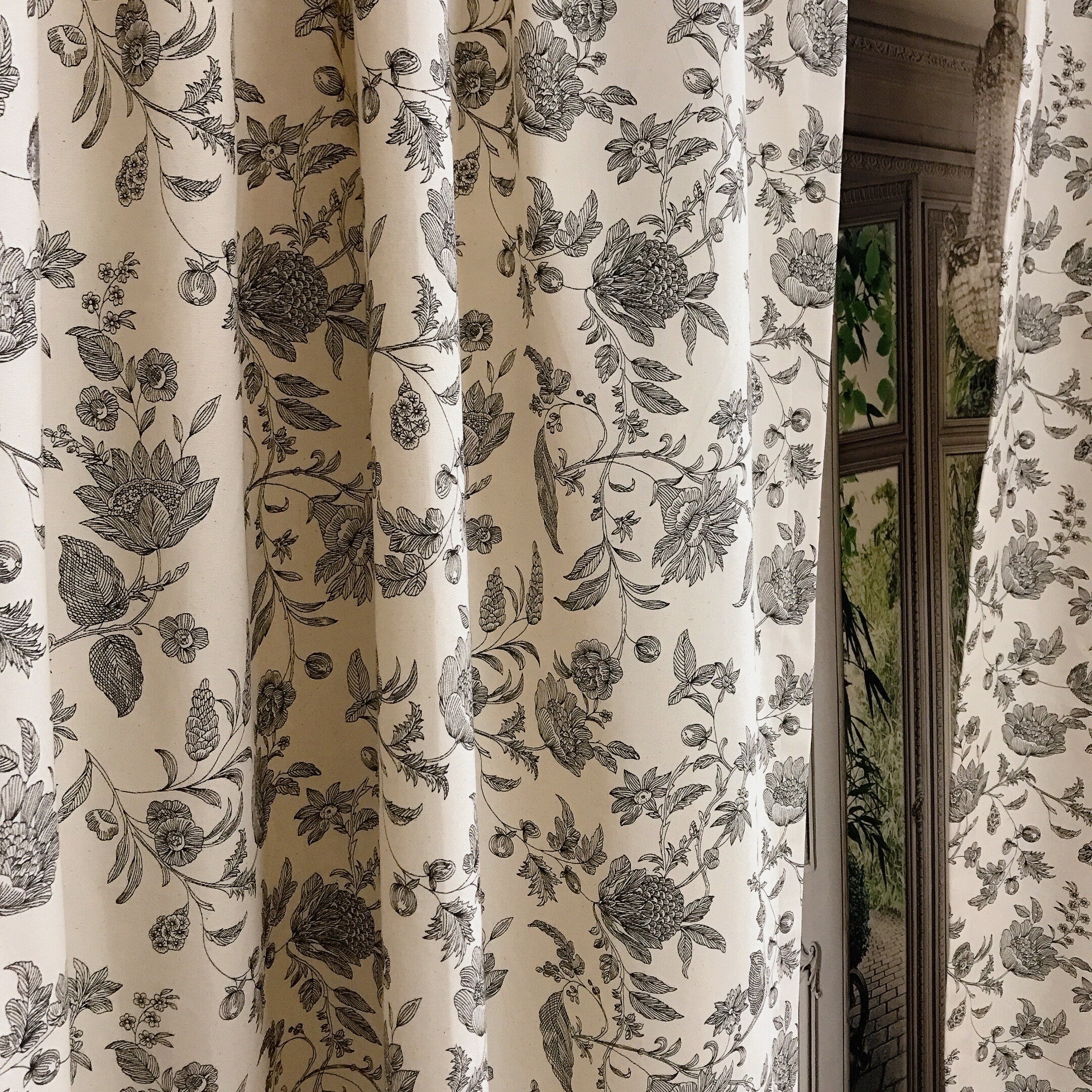 Black Floral Curtain on Natural Beige