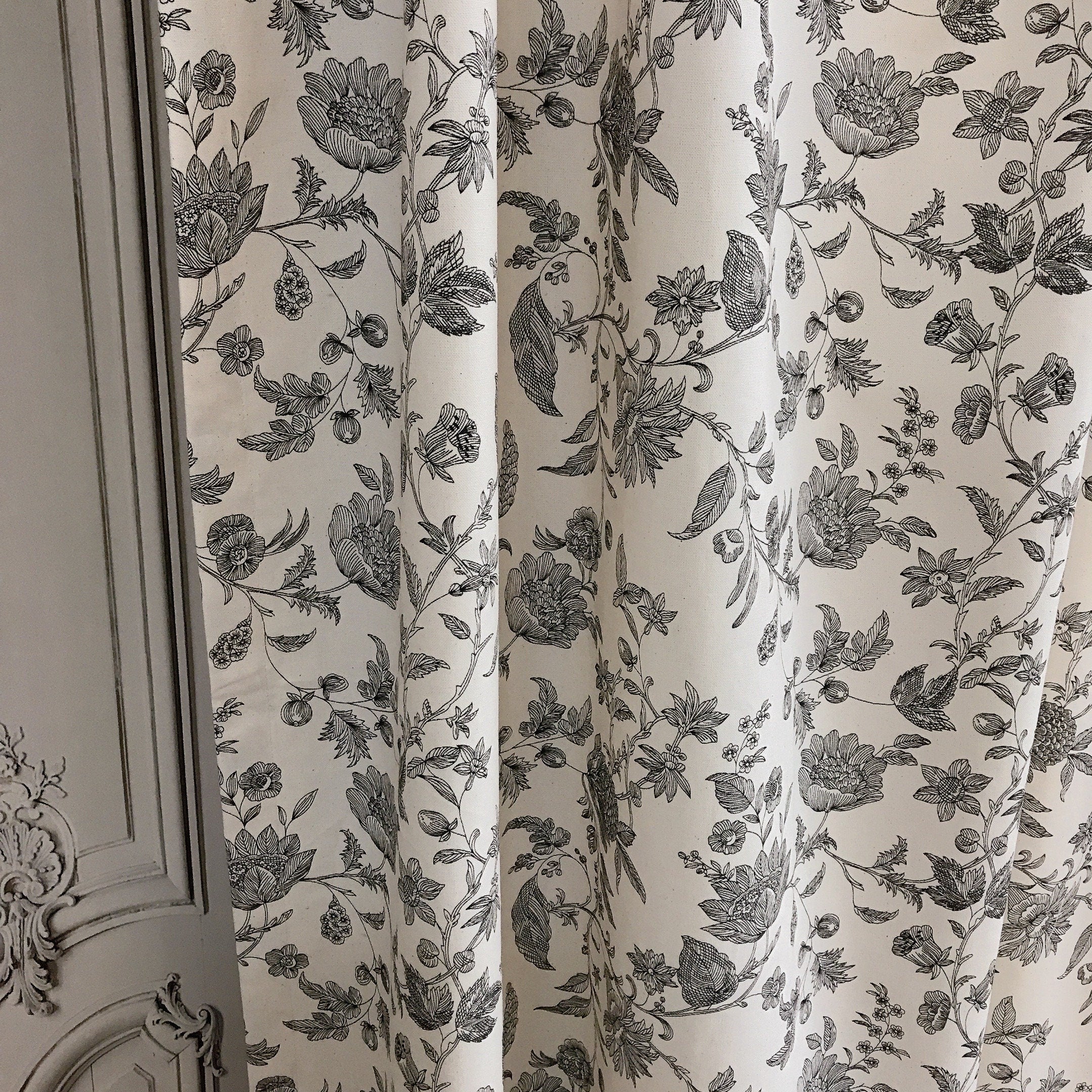 Black Floral Curtain on Natural Beige