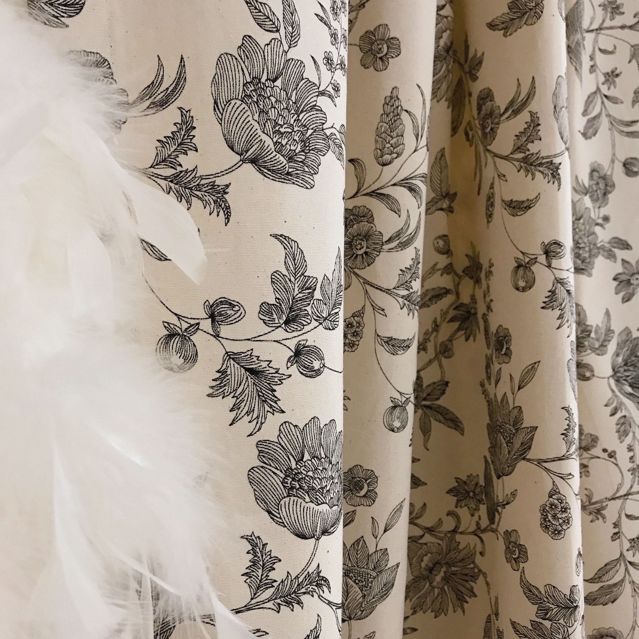 Black Floral Curtain on Natural Beige