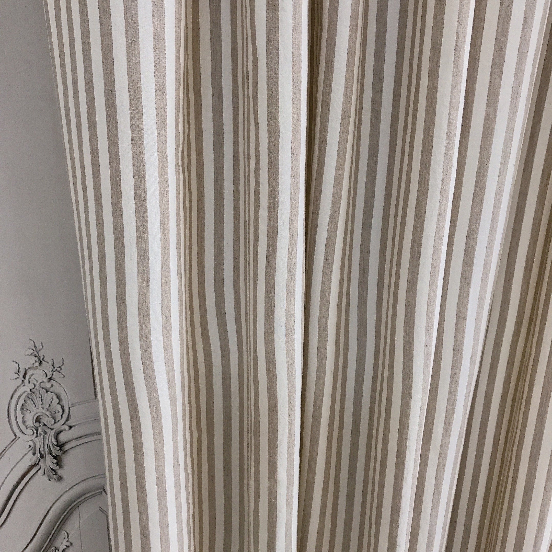 Faded Light Brown Stripe Curtain on Ivory
