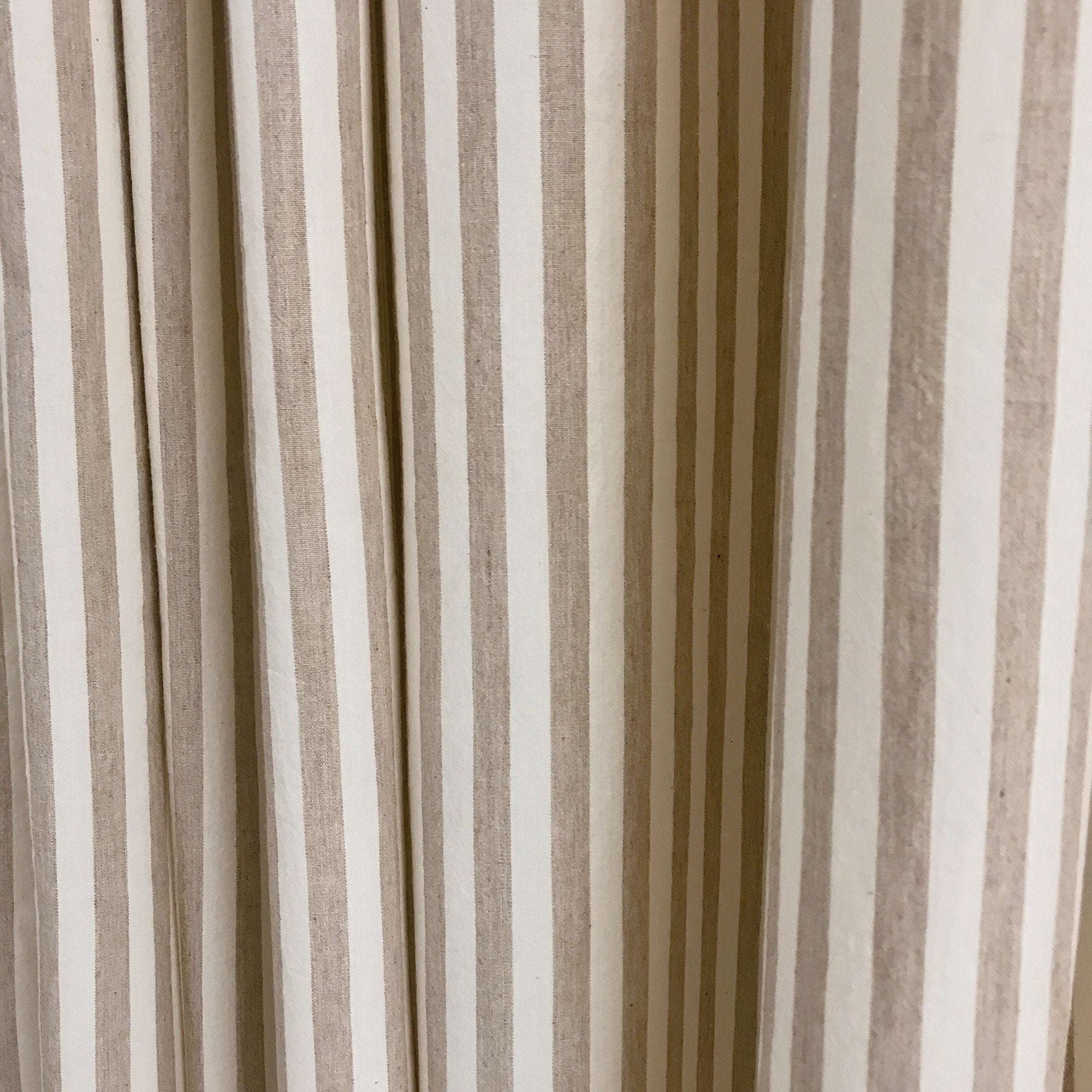 Faded Light Brown Stripe Curtain on Ivory