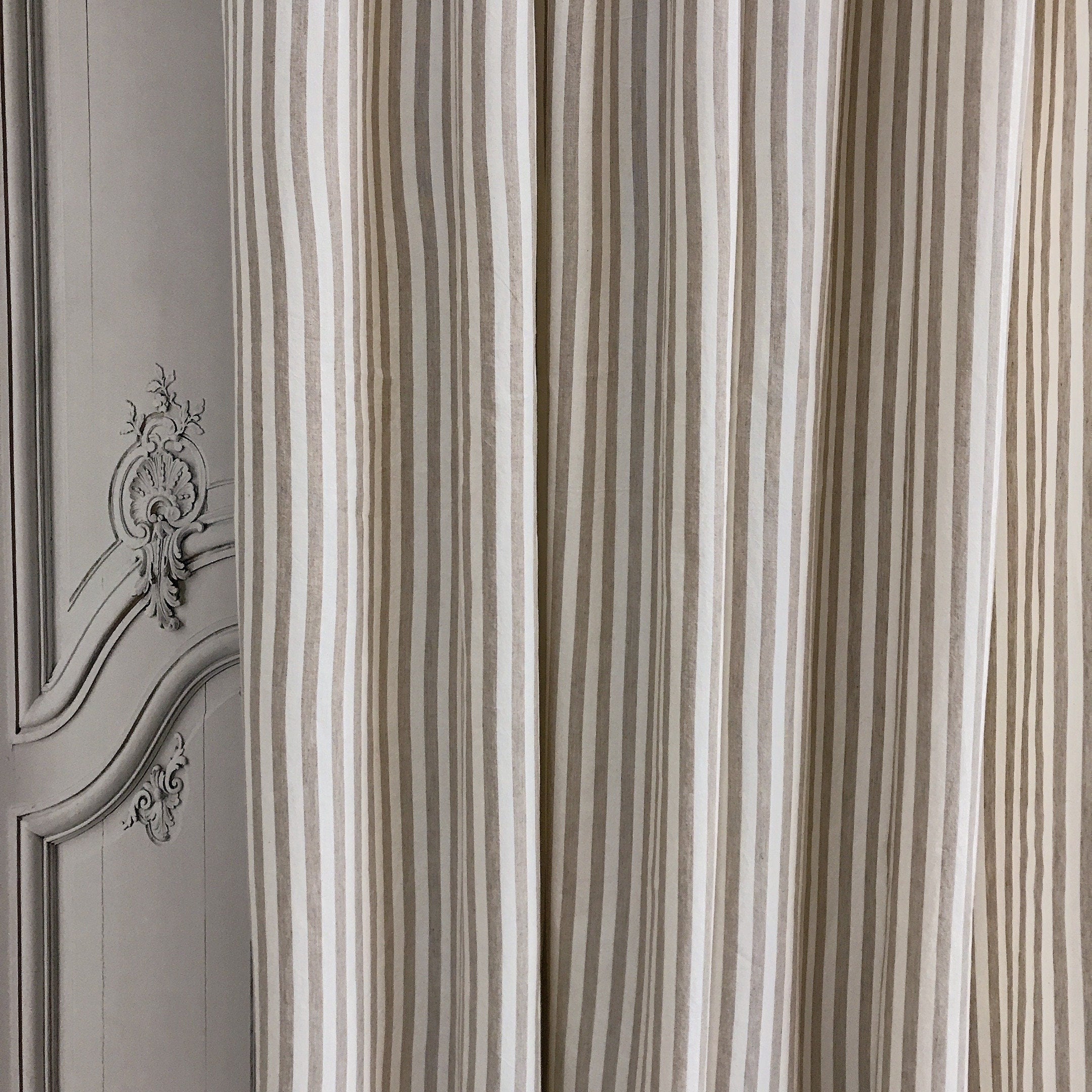 Faded Light Brown Stripe Curtain on Ivory
