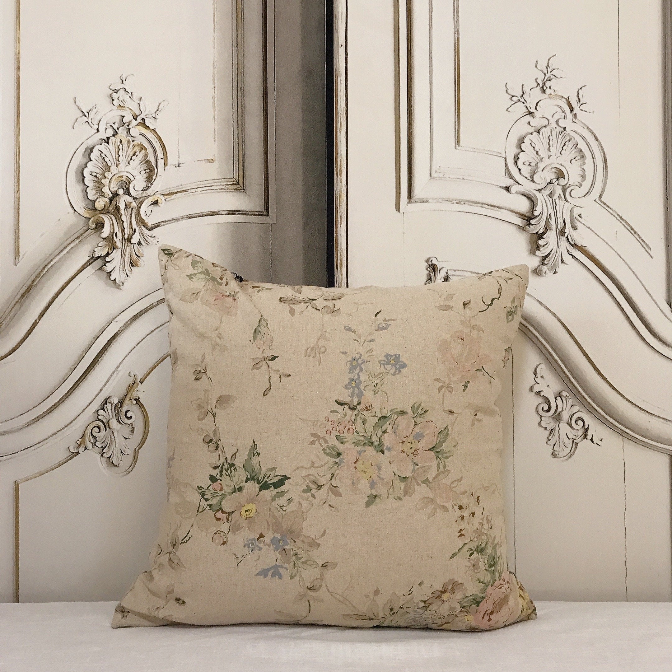 Muted Pink Brown Floral Cushion Cover on Natural Beige