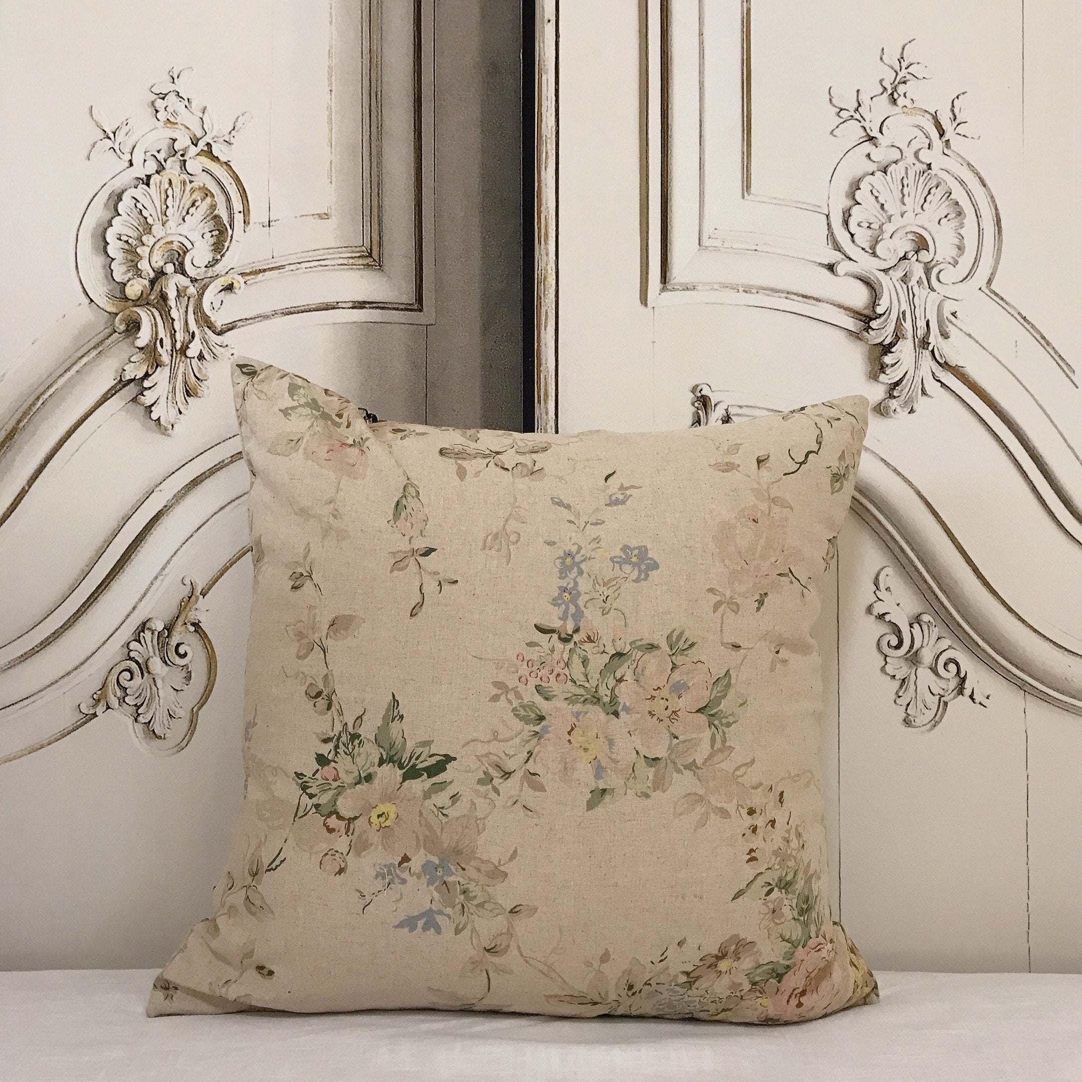 Muted Pink Brown Floral Cushion Cover on Natural Beige