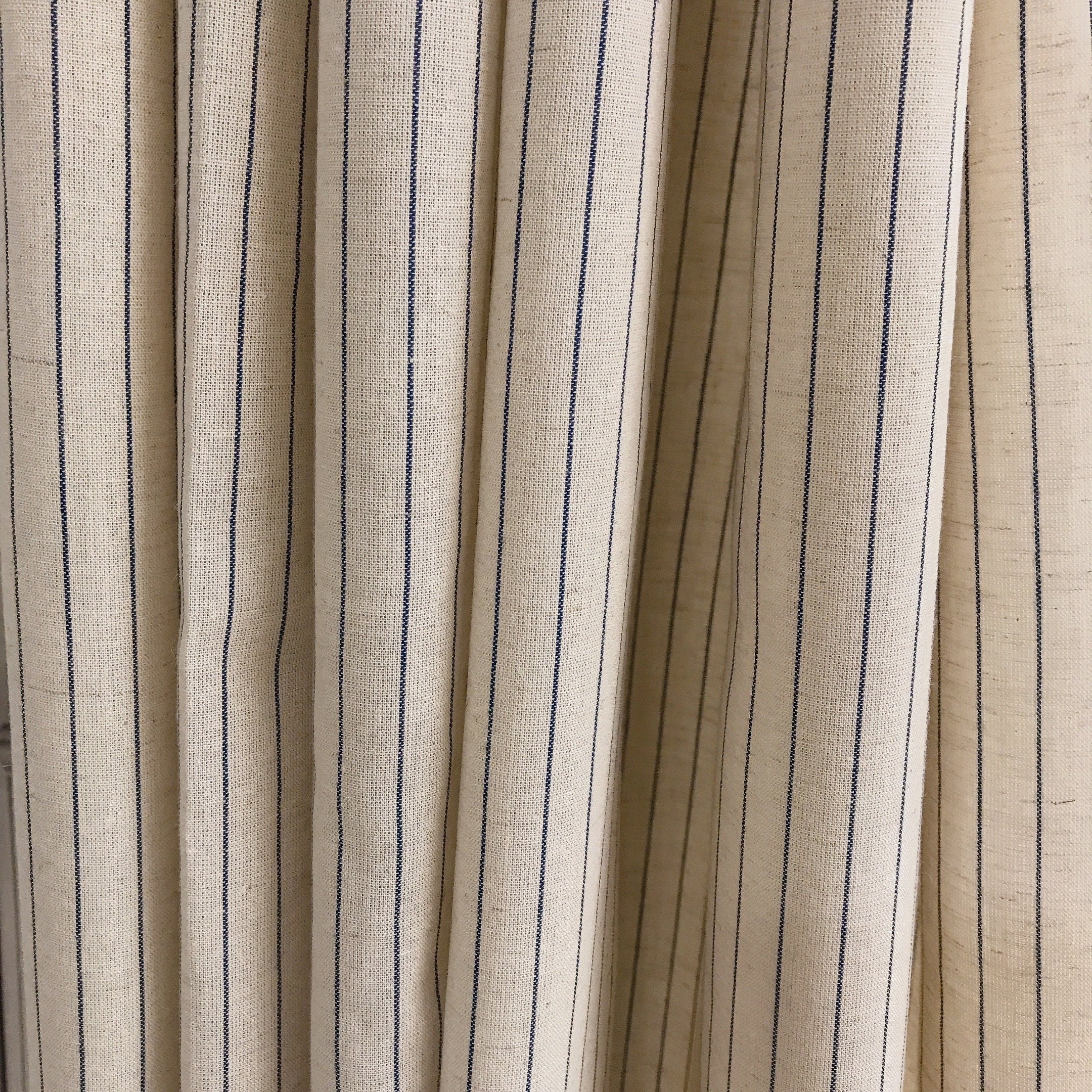 Indigo Blue Stripe Curtain on Natural Beige