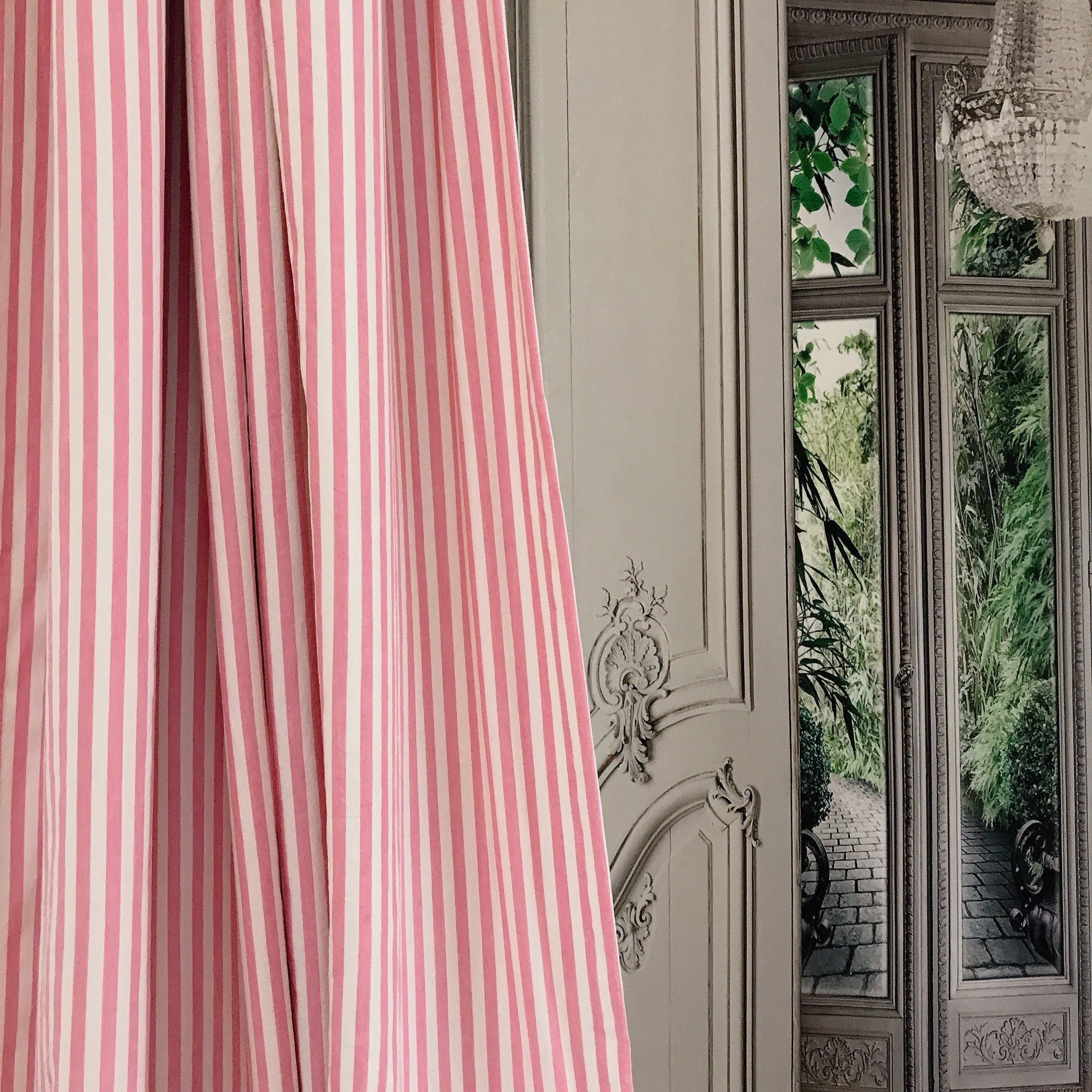 Softened Hot Pink Stripe Curtain on Ivory