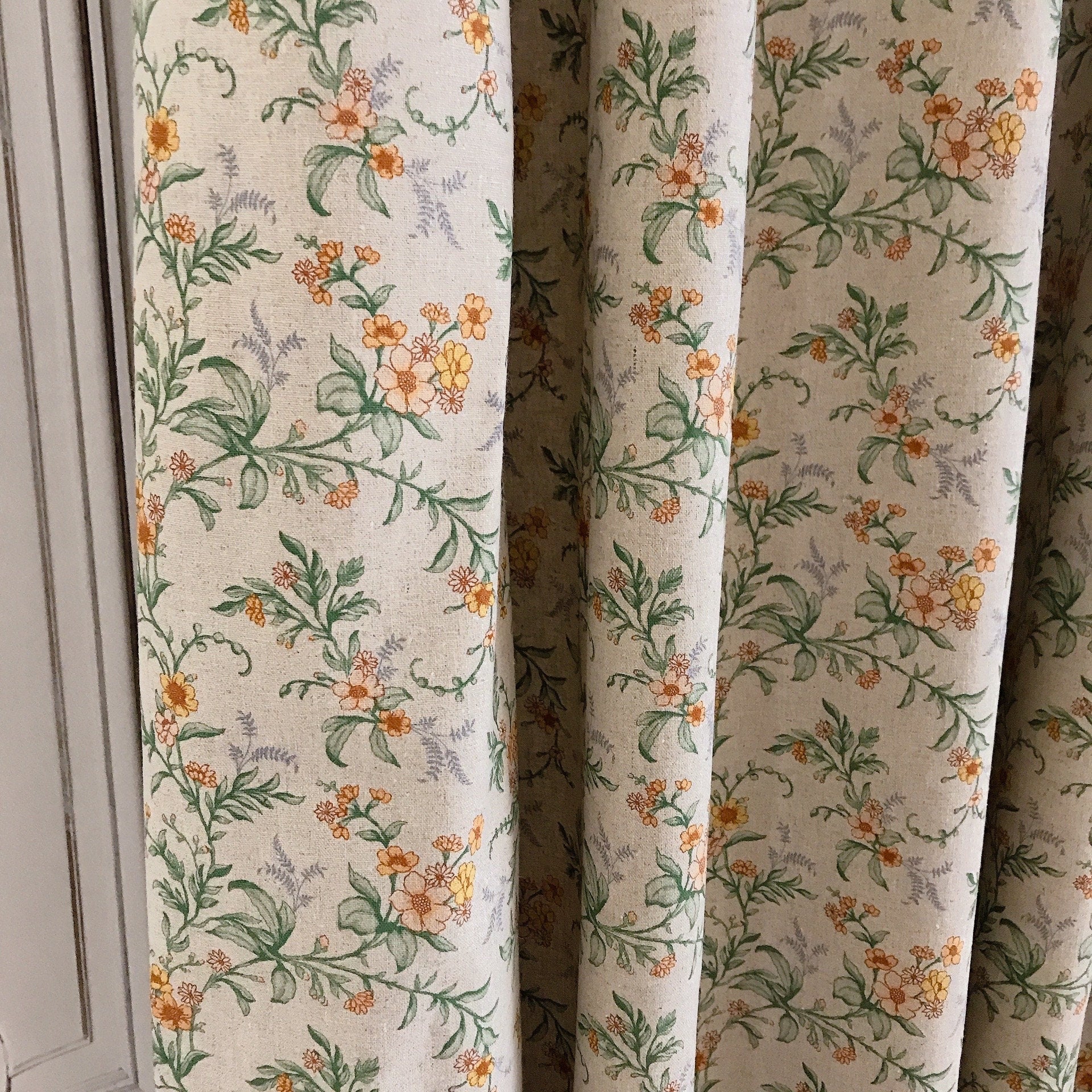 Yellow Floral Sage Leaves Curtain on Natural Beige