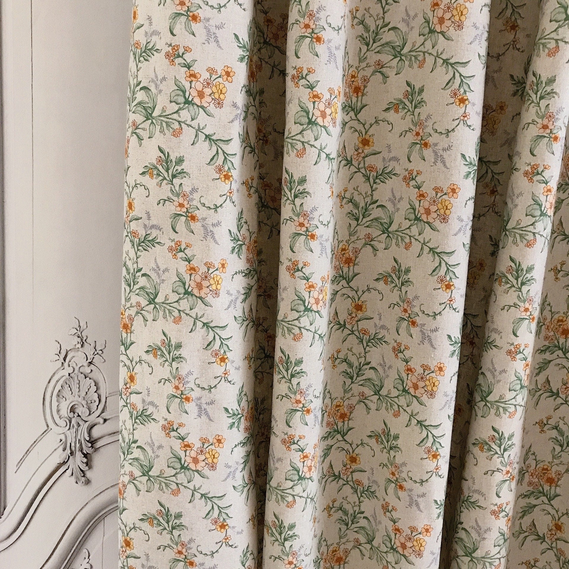 Yellow Floral Sage Leaves Curtain on Natural Beige