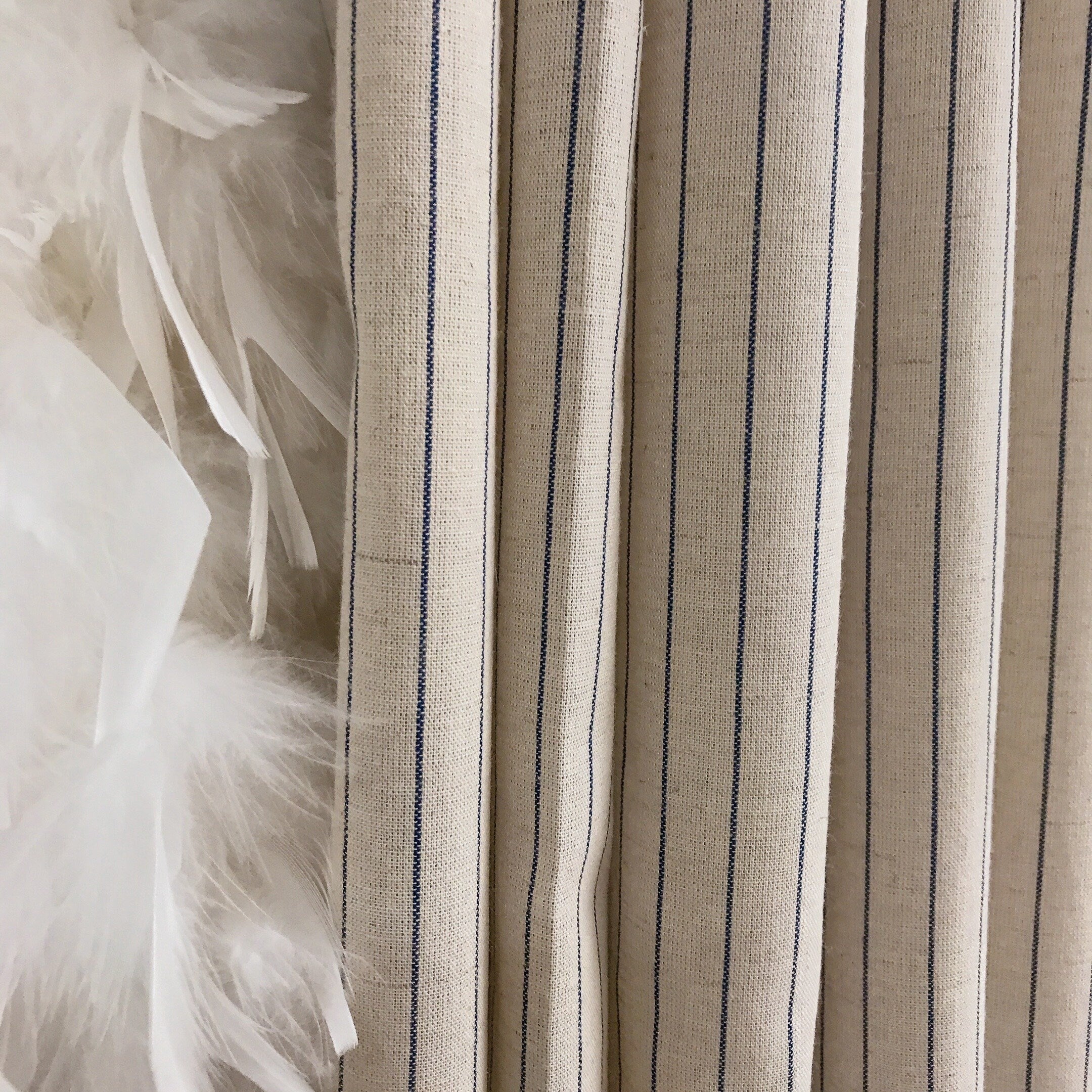 Indigo Blue Stripe Curtain on Natural Beige