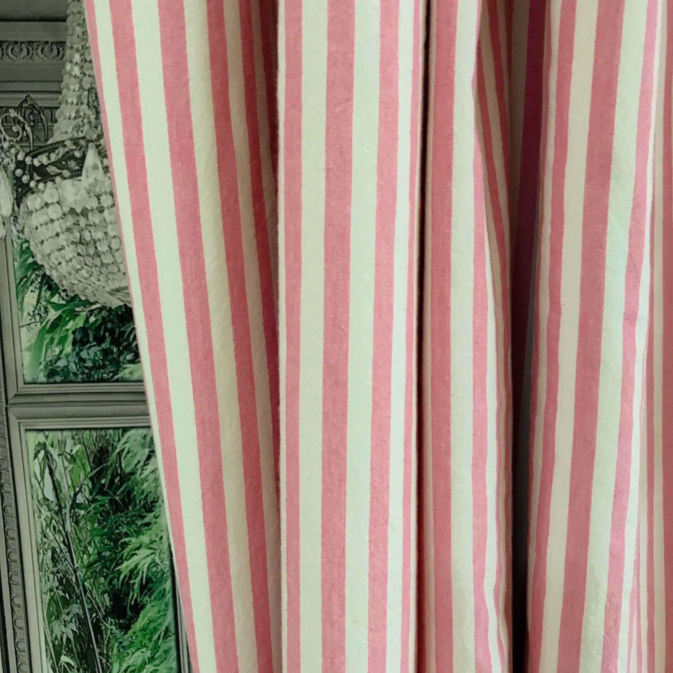 Softened Hot Pink Stripe Curtain on Ivory