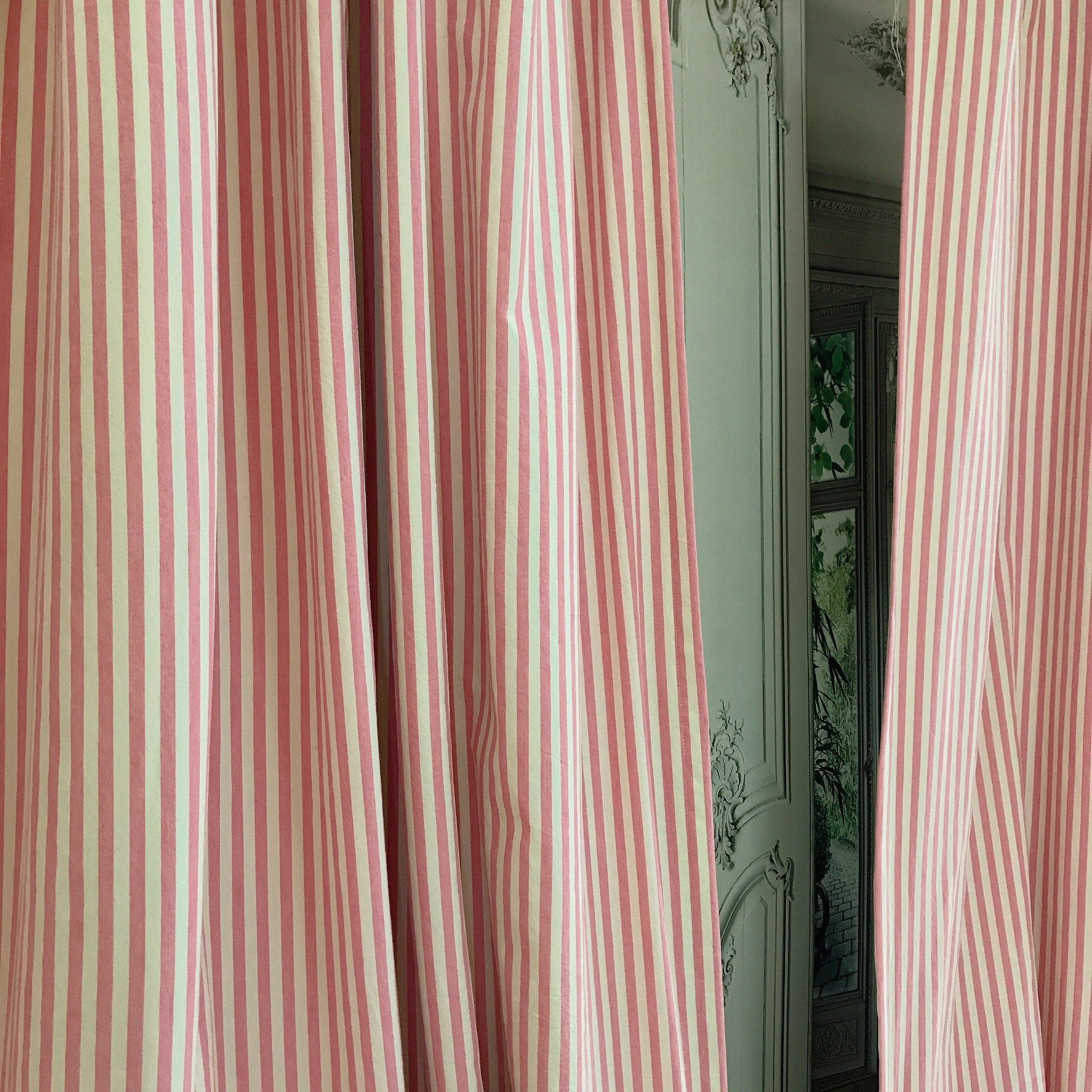 Softened Hot Pink Stripe Curtain on Ivory