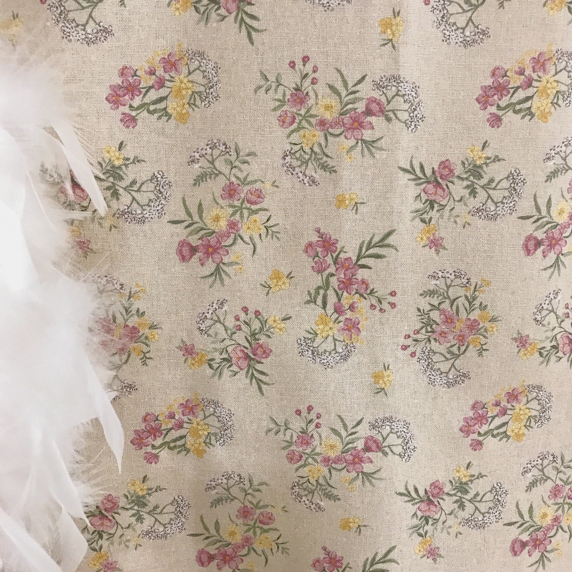 Rosy Pink Floral Curtain on Natural Beige