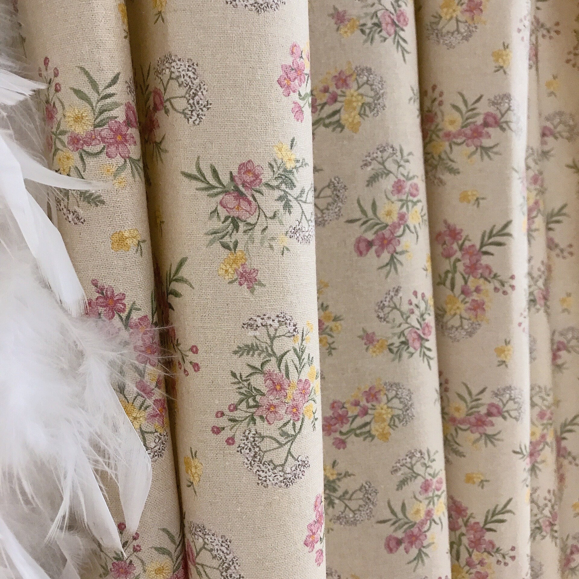Rosy Pink Floral Curtain on Natural Beige