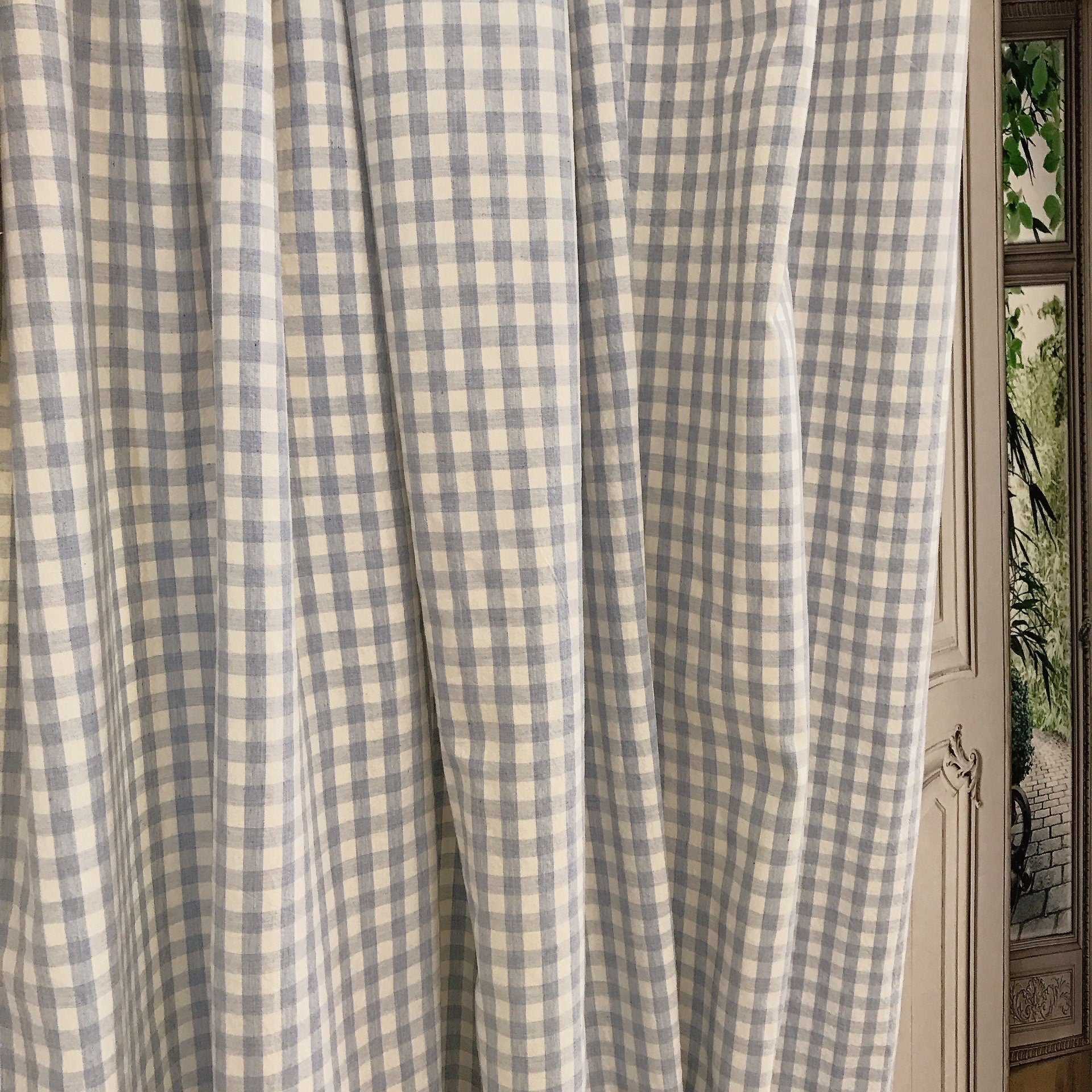 Light Blue and White Mini Gingham Curtain