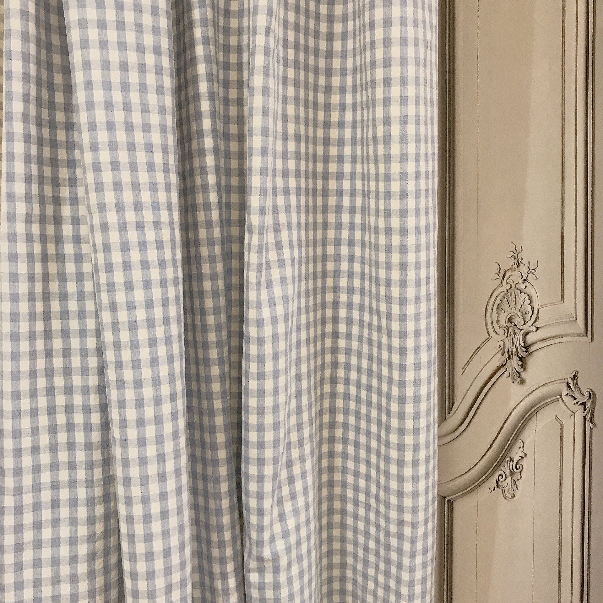 Light Blue and White Mini Gingham Curtain