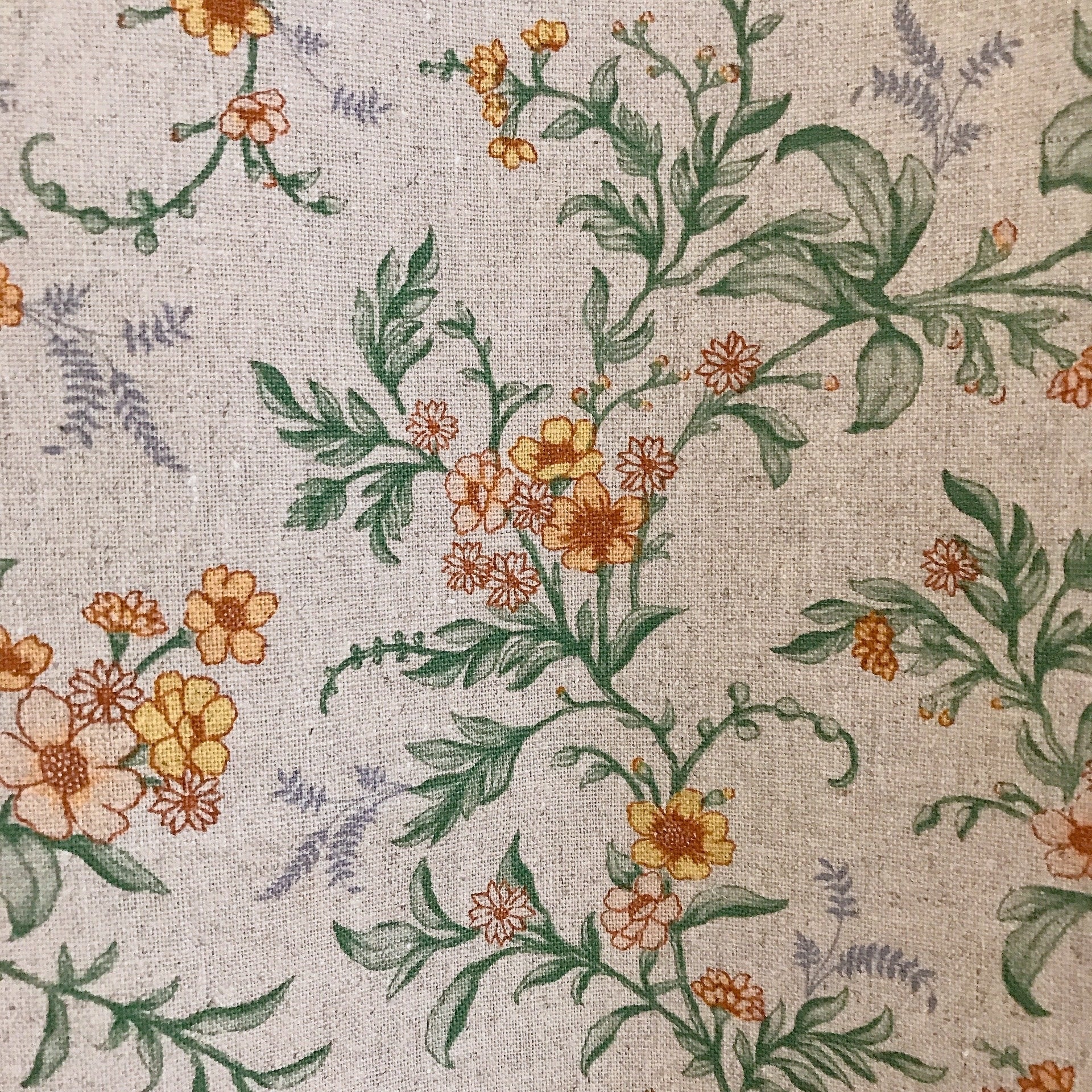 Yellow Floral Sage Leaves Curtain on Natural Beige