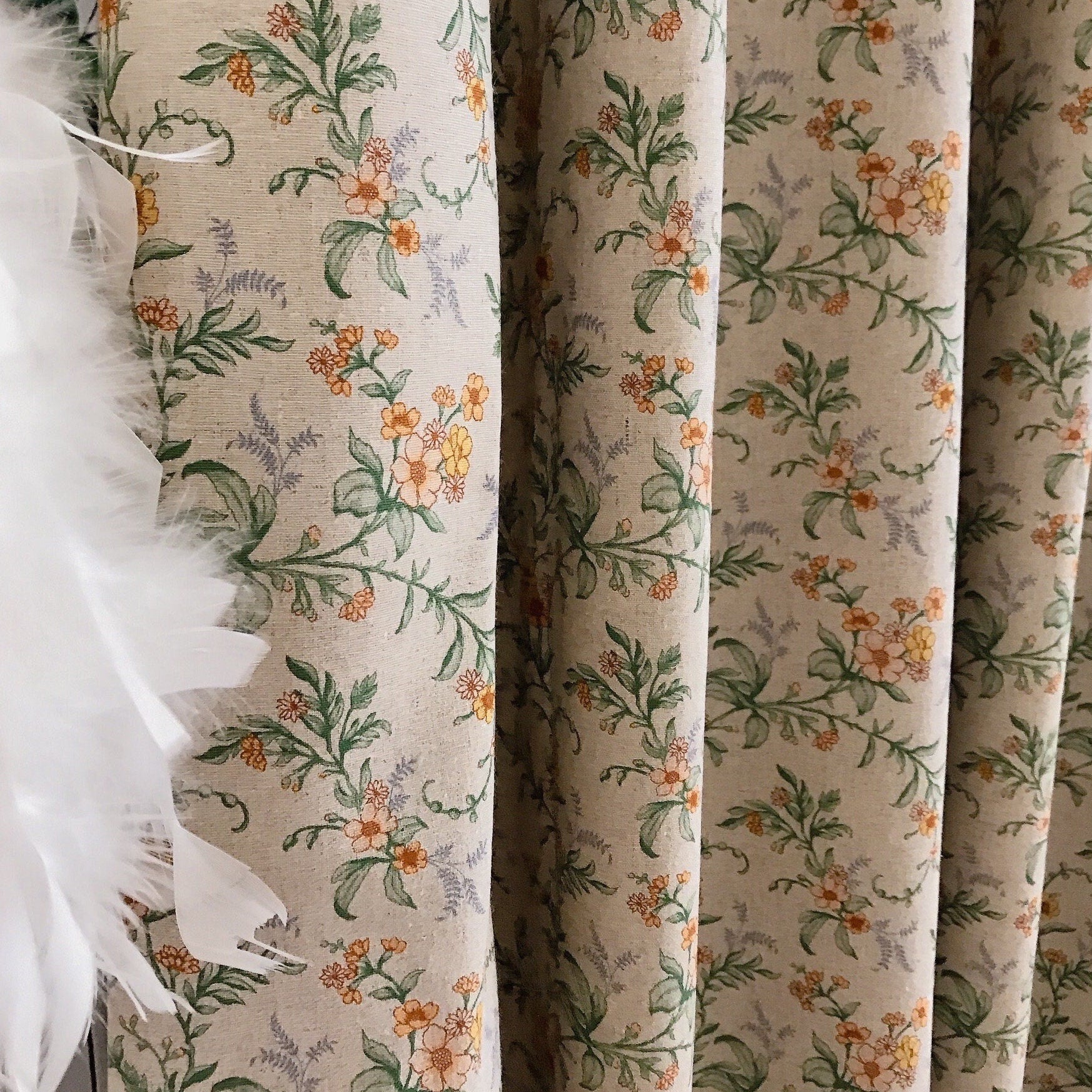 Yellow Floral Sage Leaves Curtain on Natural Beige