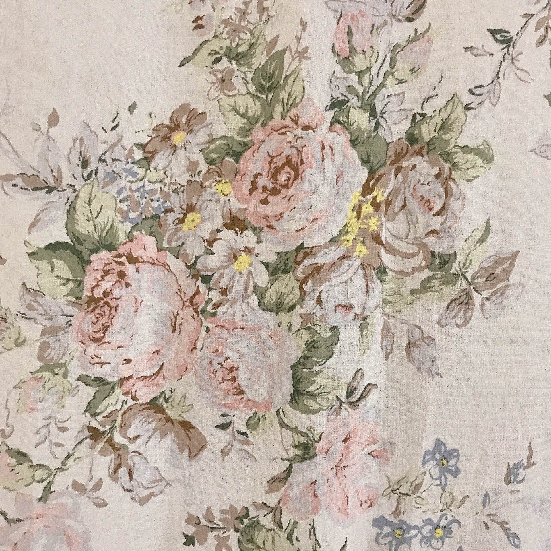 Muted Pink Brown Floral Curtain on White