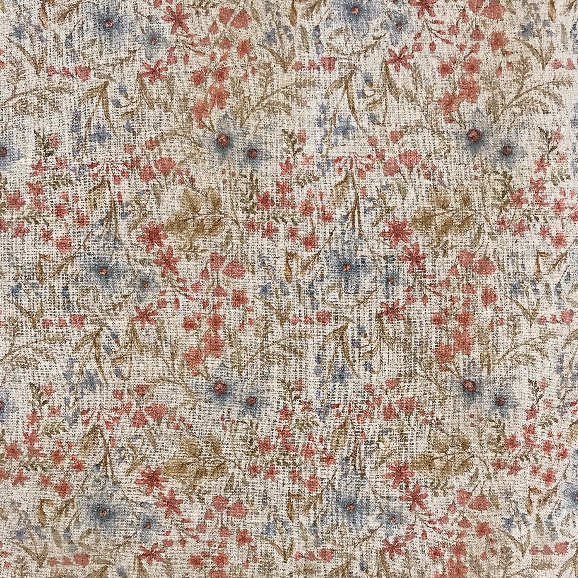 Faded Blue Brick Floral Curtain on Natural Beige