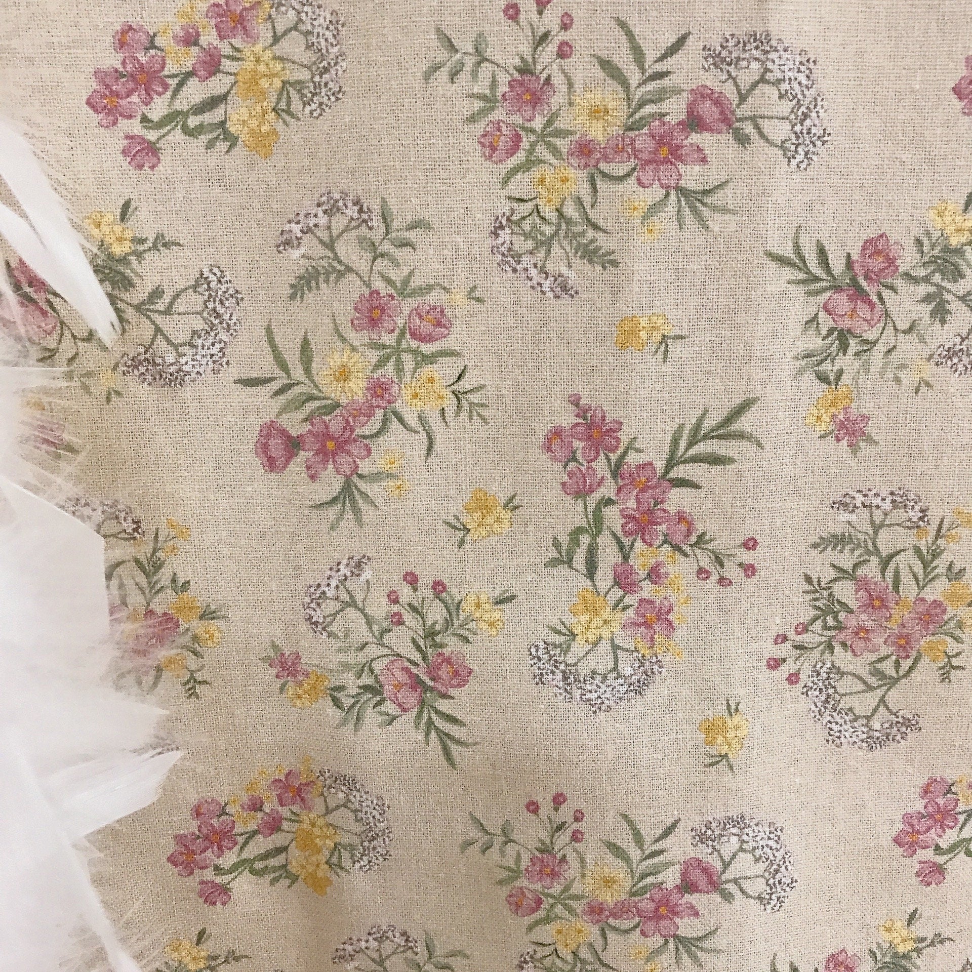 Rosy Pink Floral Curtain on Natural Beige