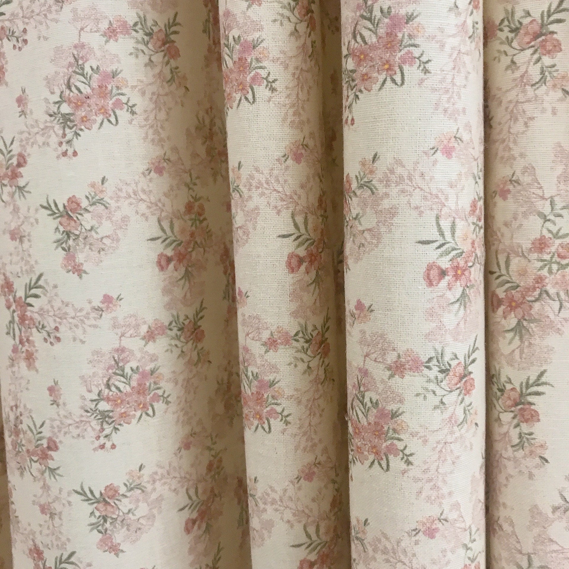 Rosy Pink Tiny Floral Curtain on Natural Beige