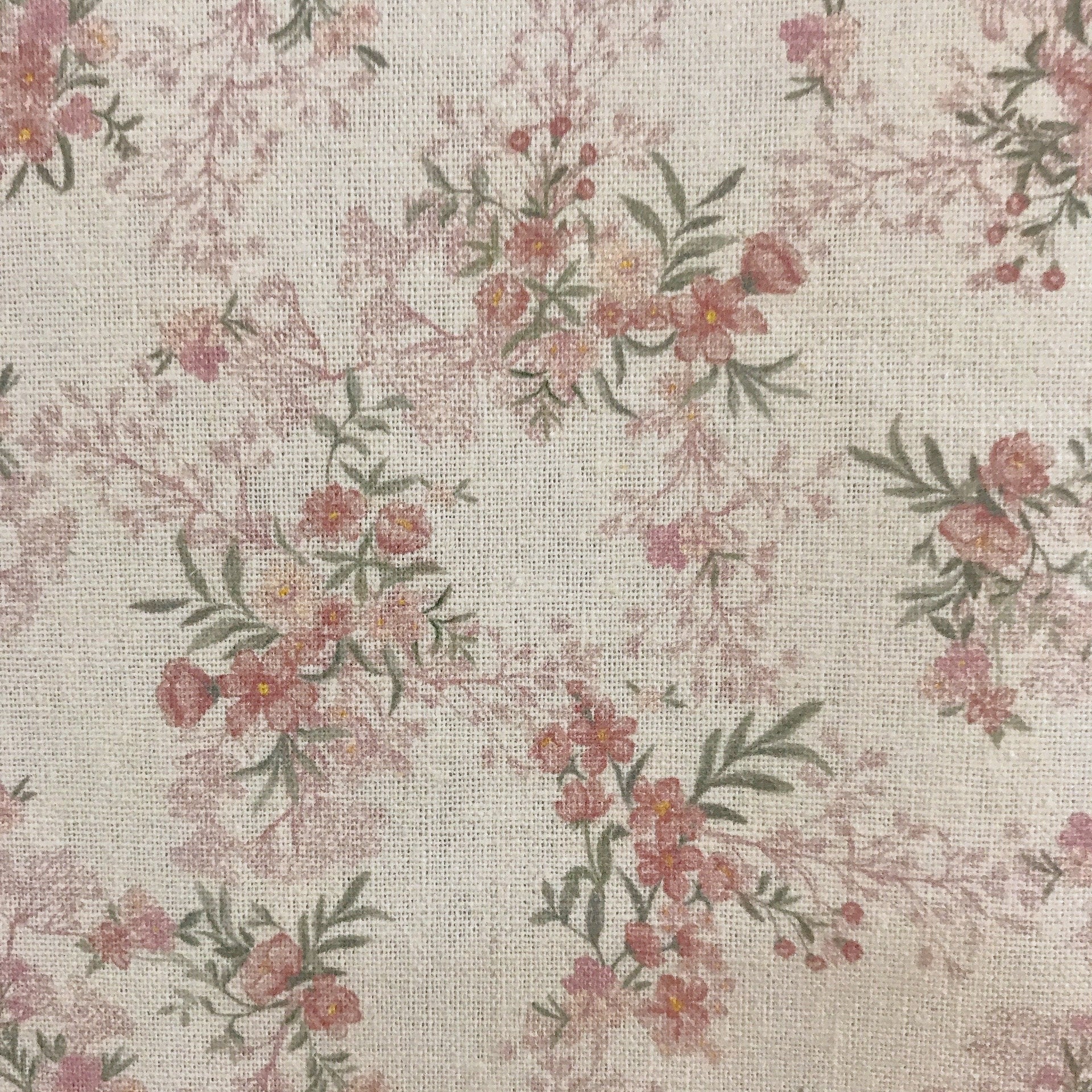 Rosy Pink Tiny Floral Curtain on Natural Beige