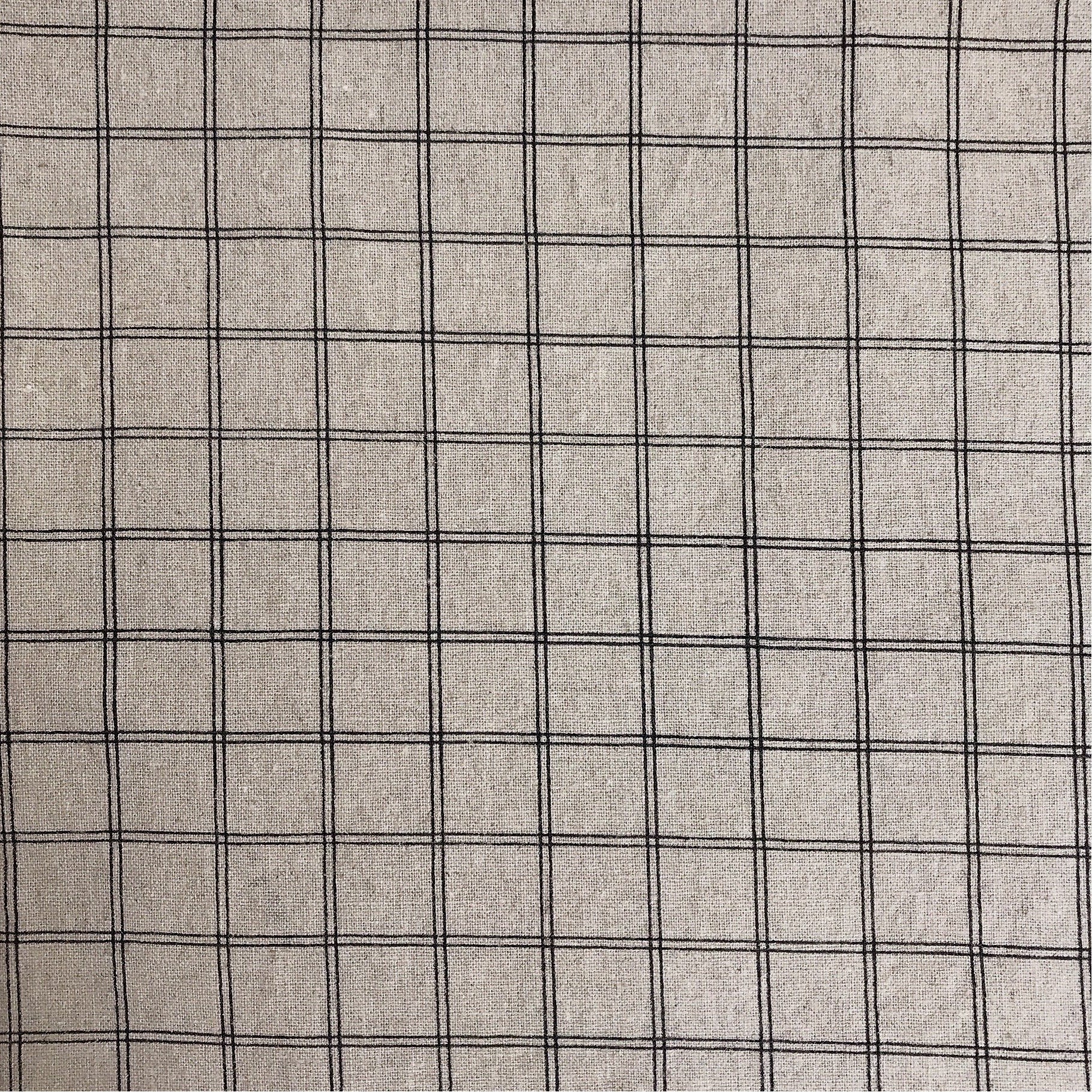 Black Checkerboard Grid Curtain on Natural Beige