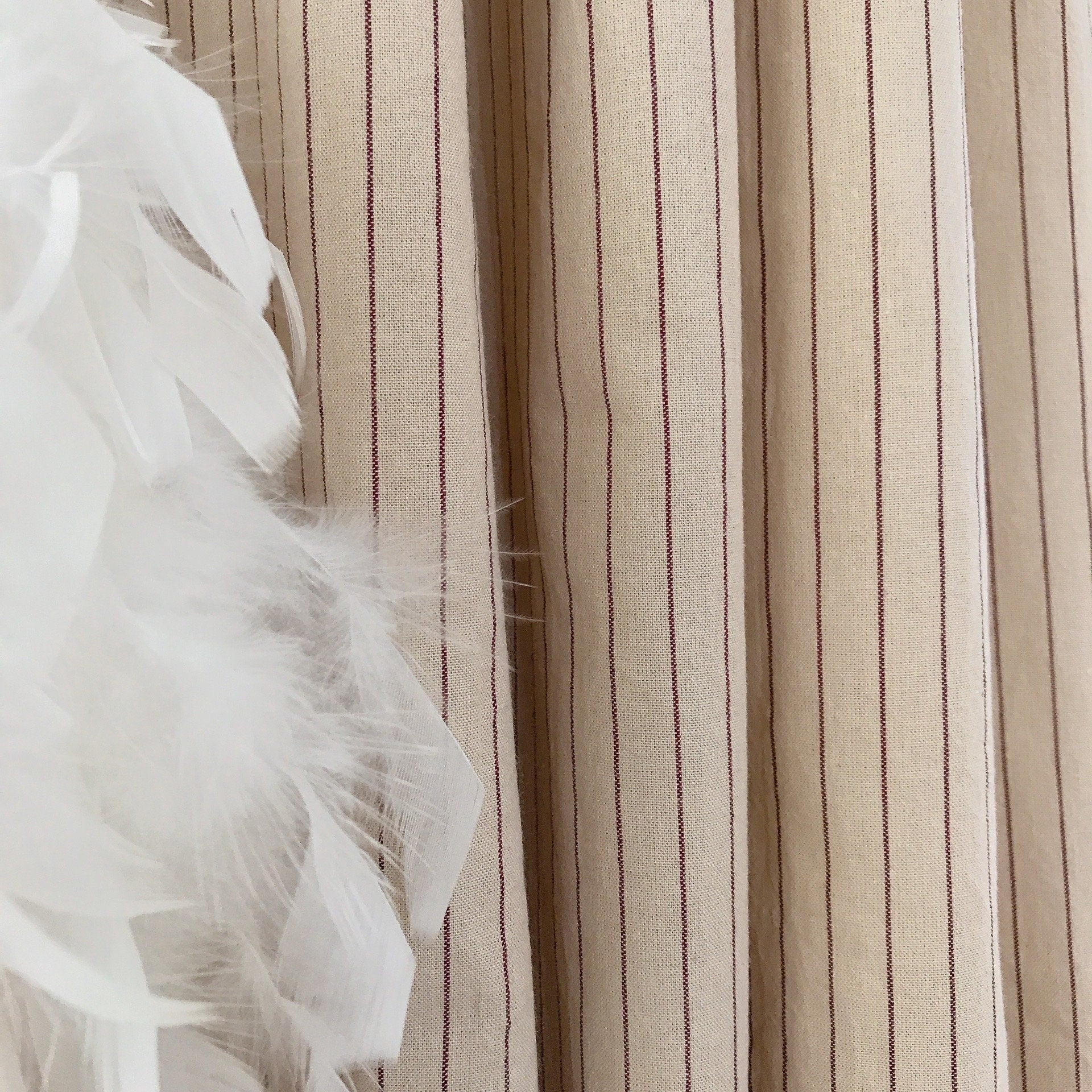 Burgundy Stripe Curtain on Natural Beige