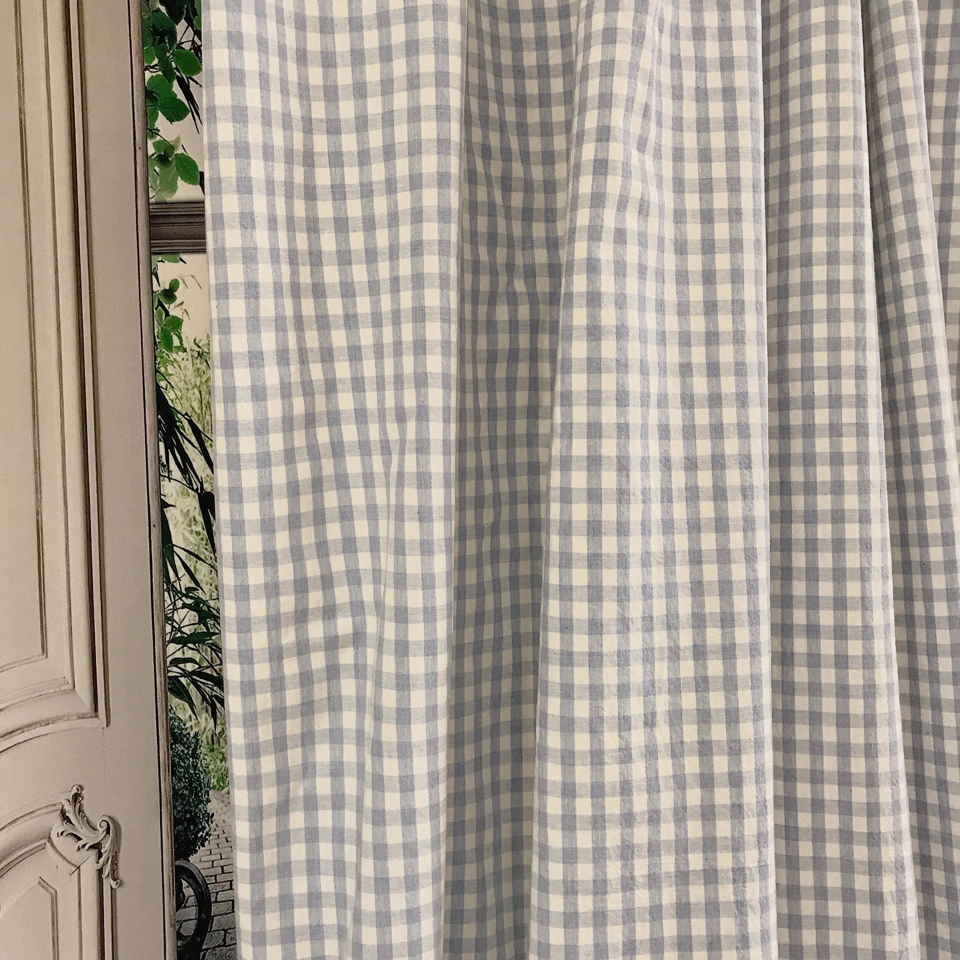 Light Blue and White Mini Gingham Curtain