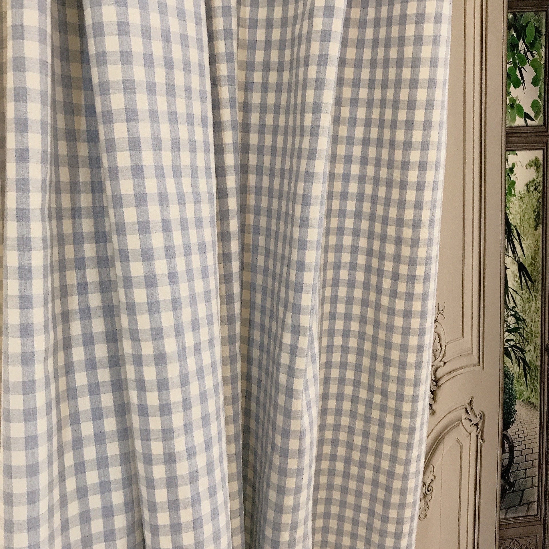 Light Blue and White Mini Gingham Curtain