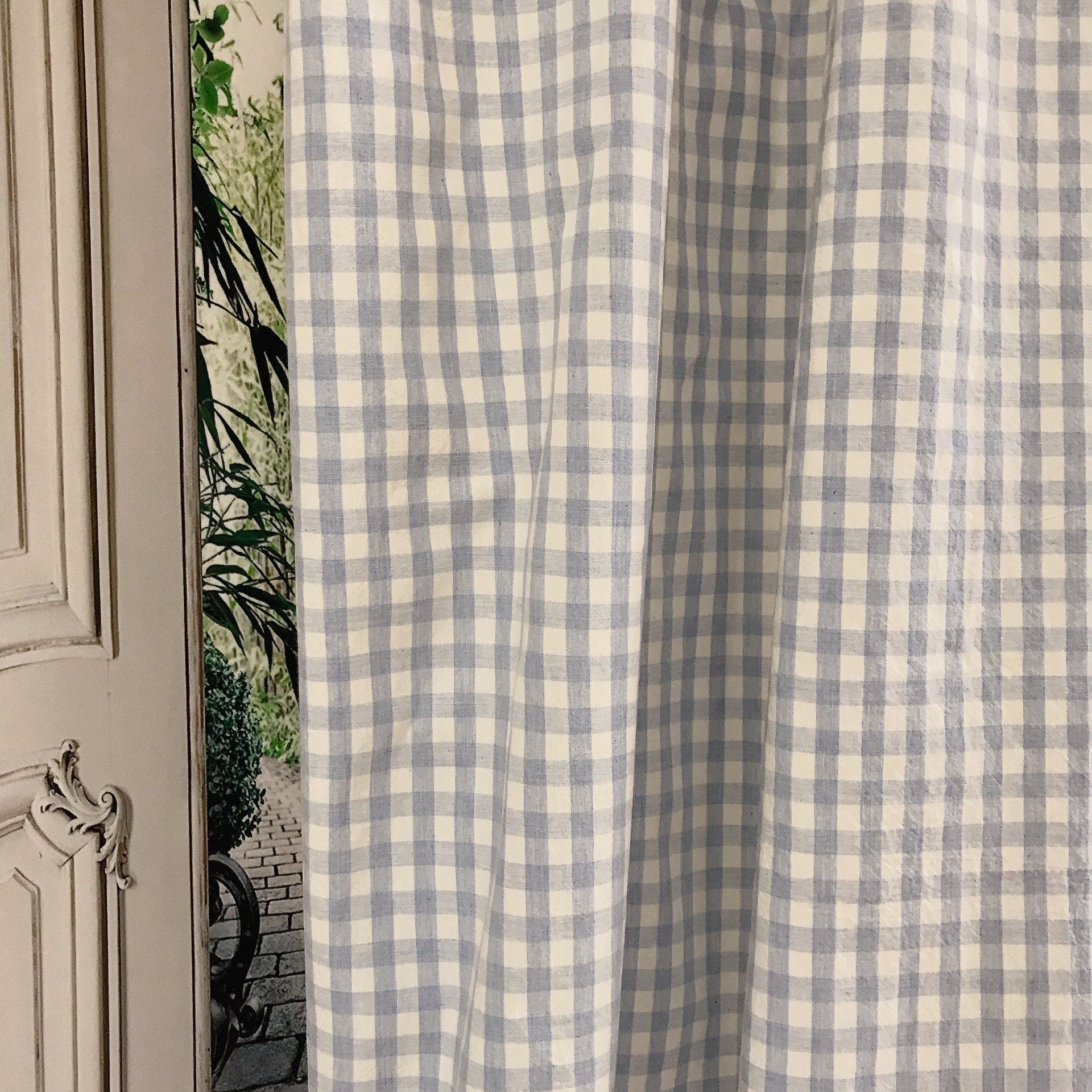 Light Blue and White Mini Gingham Curtain