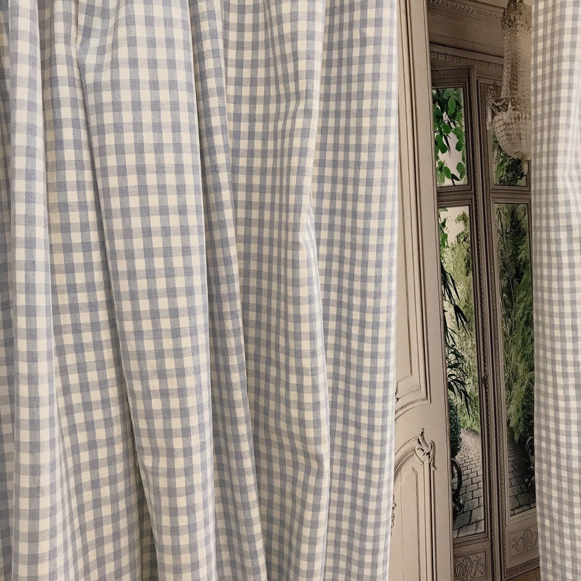 Light Blue and White Mini Gingham Curtain
