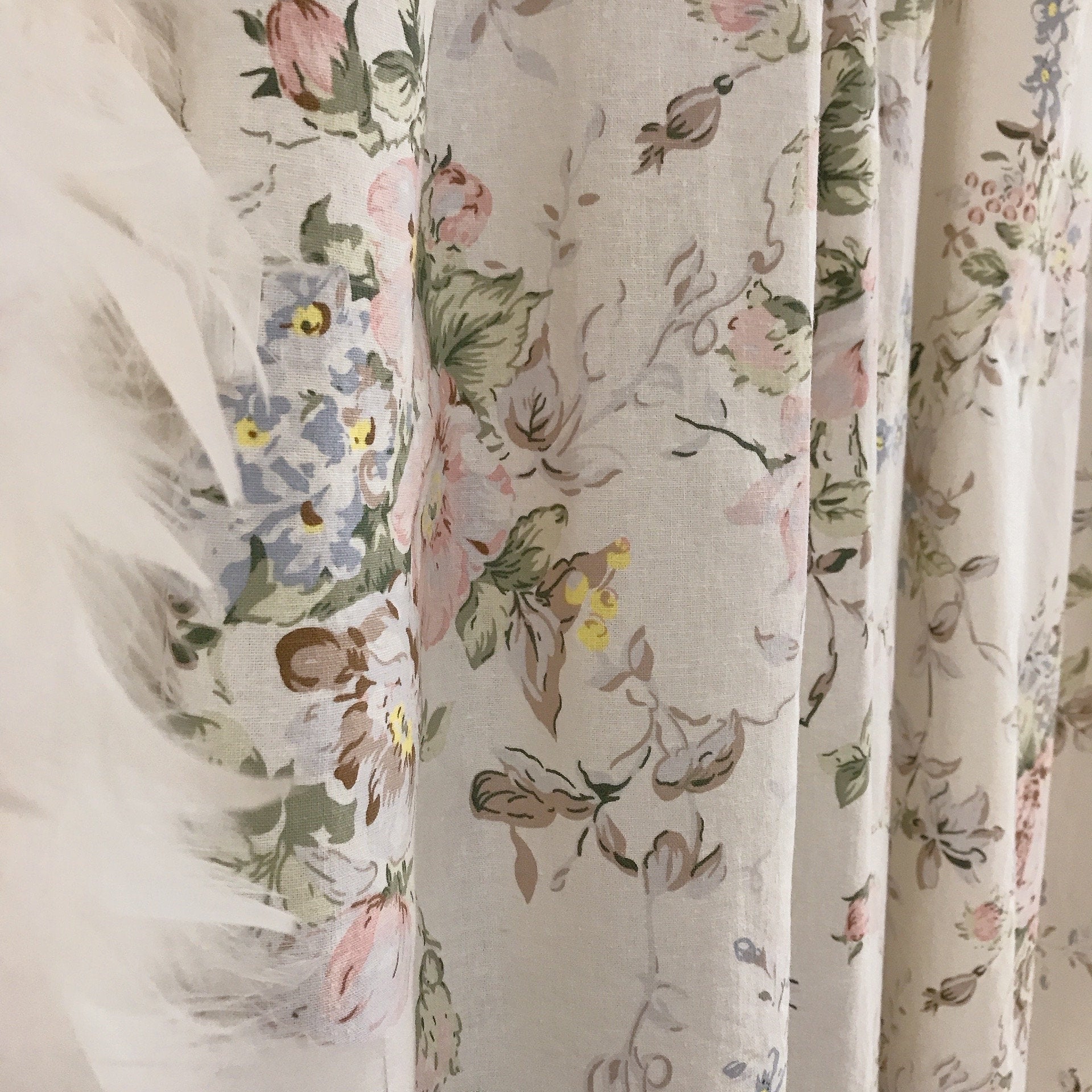 Muted Pink Brown Floral Curtain on White