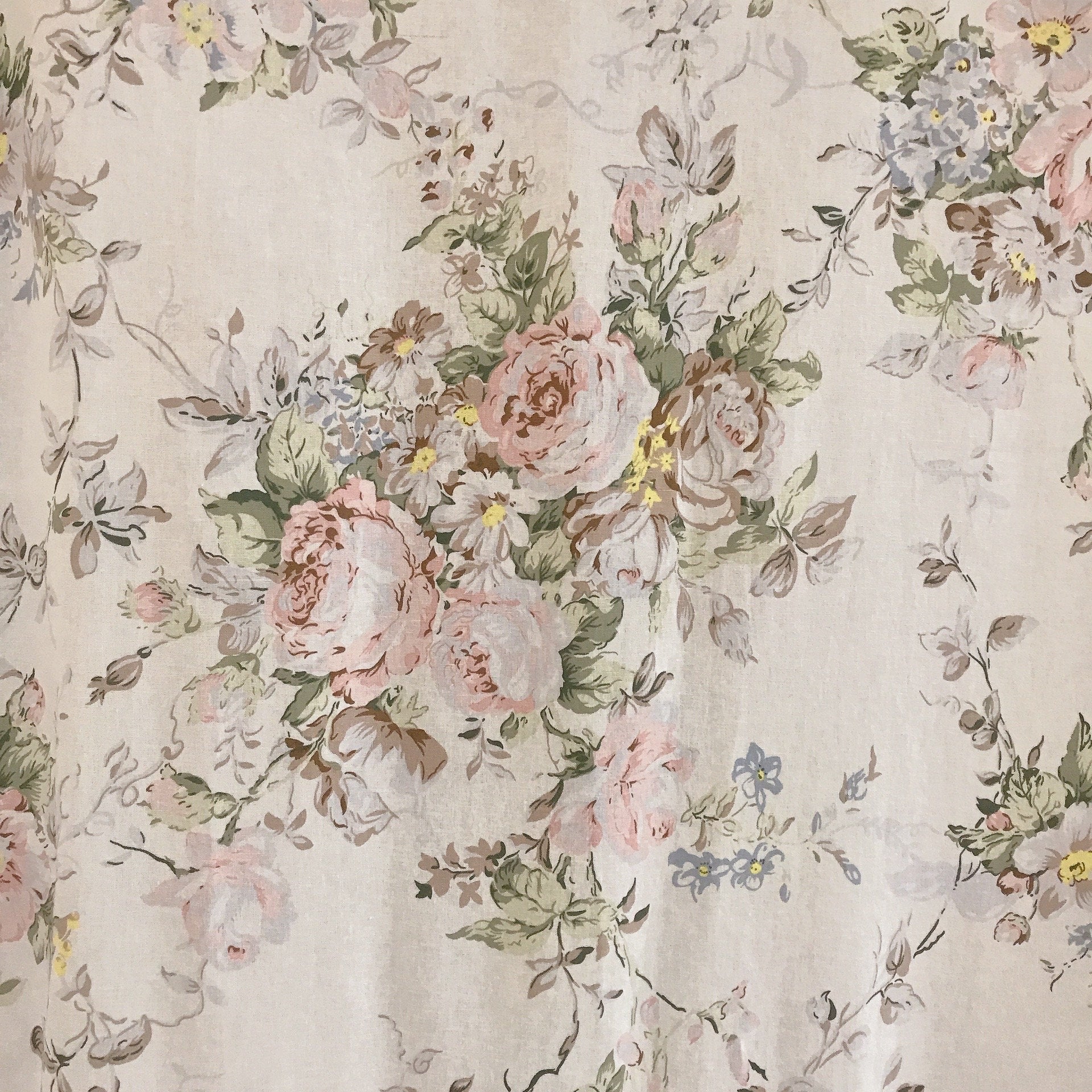 Muted Pink Brown Floral Curtain on White