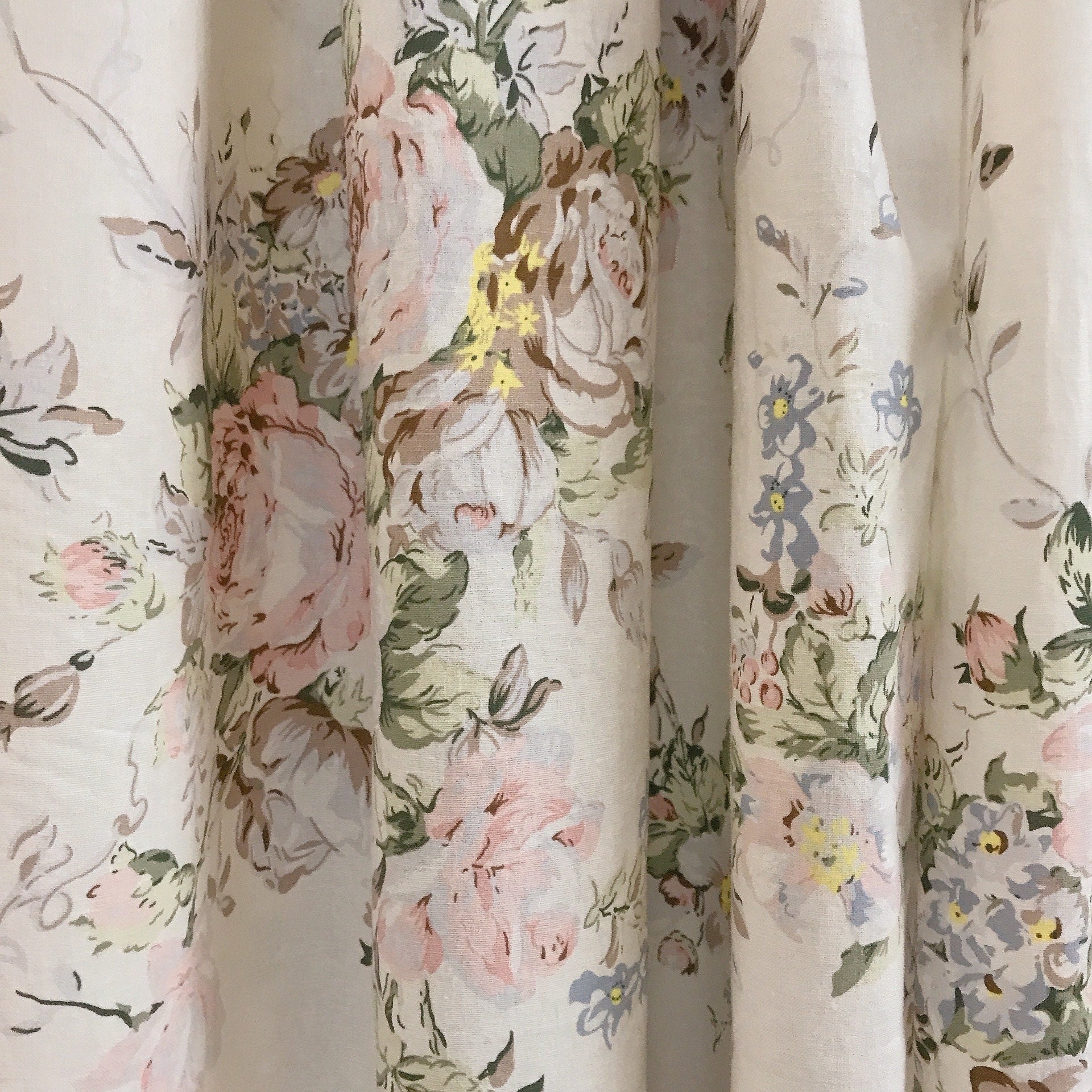 Muted Pink Brown Floral Curtain on White