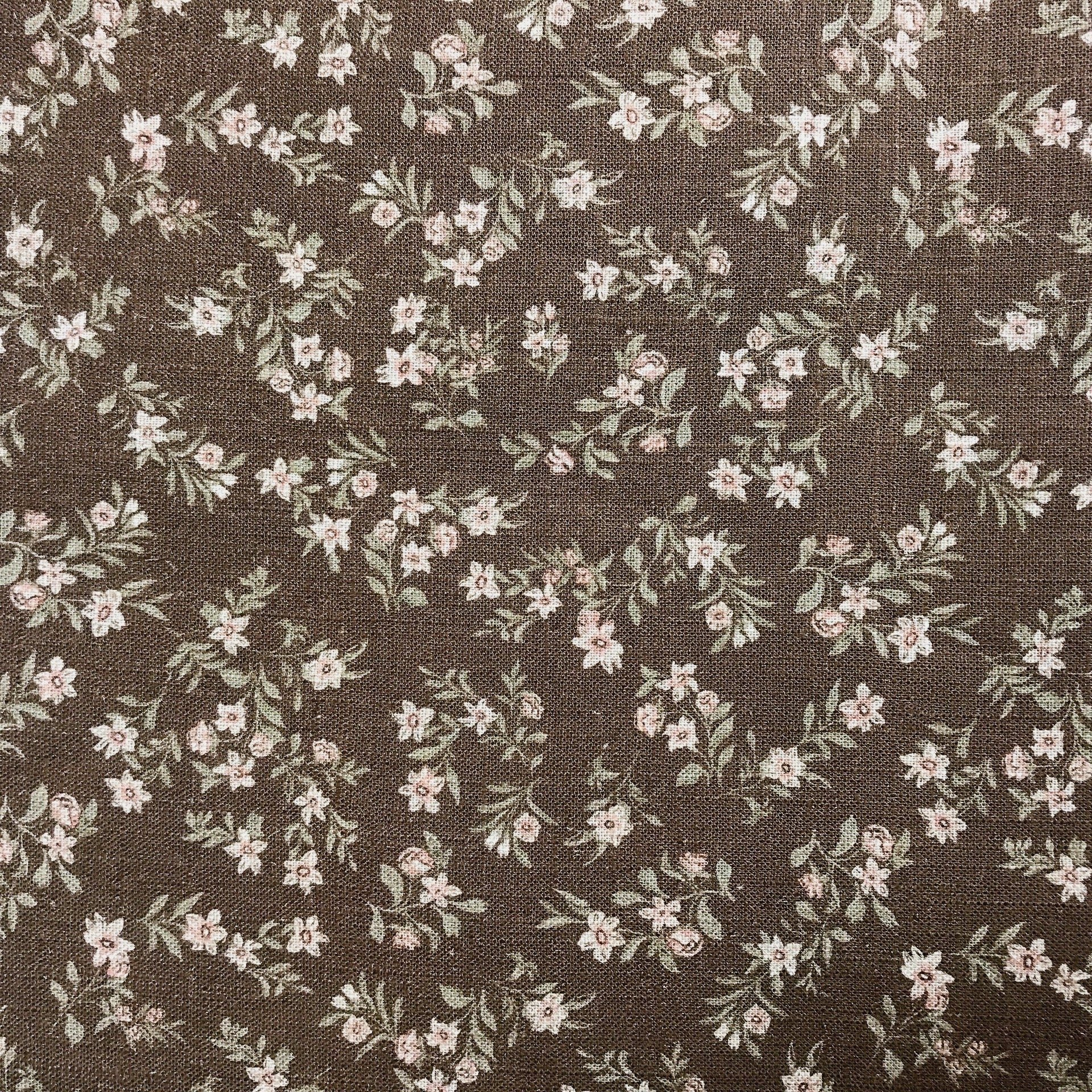 Tiny Pale Pink Floral Curtain on Deep Chocolate Brown