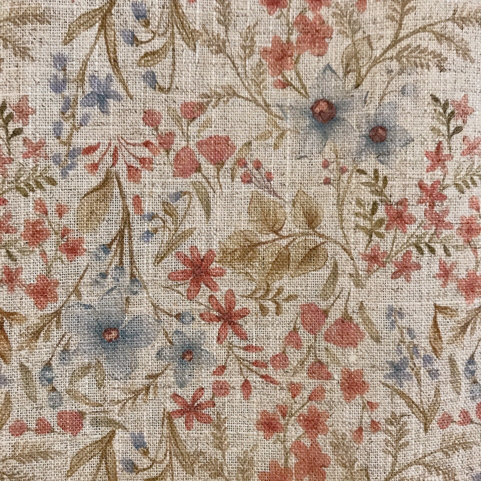 Faded Blue Brick Floral Curtain on Natural Beige