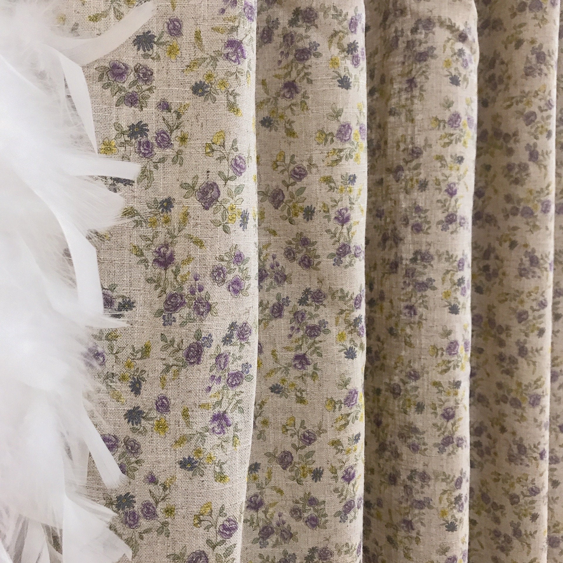 Purple and Lemon Floral Curtain on Natural Beige