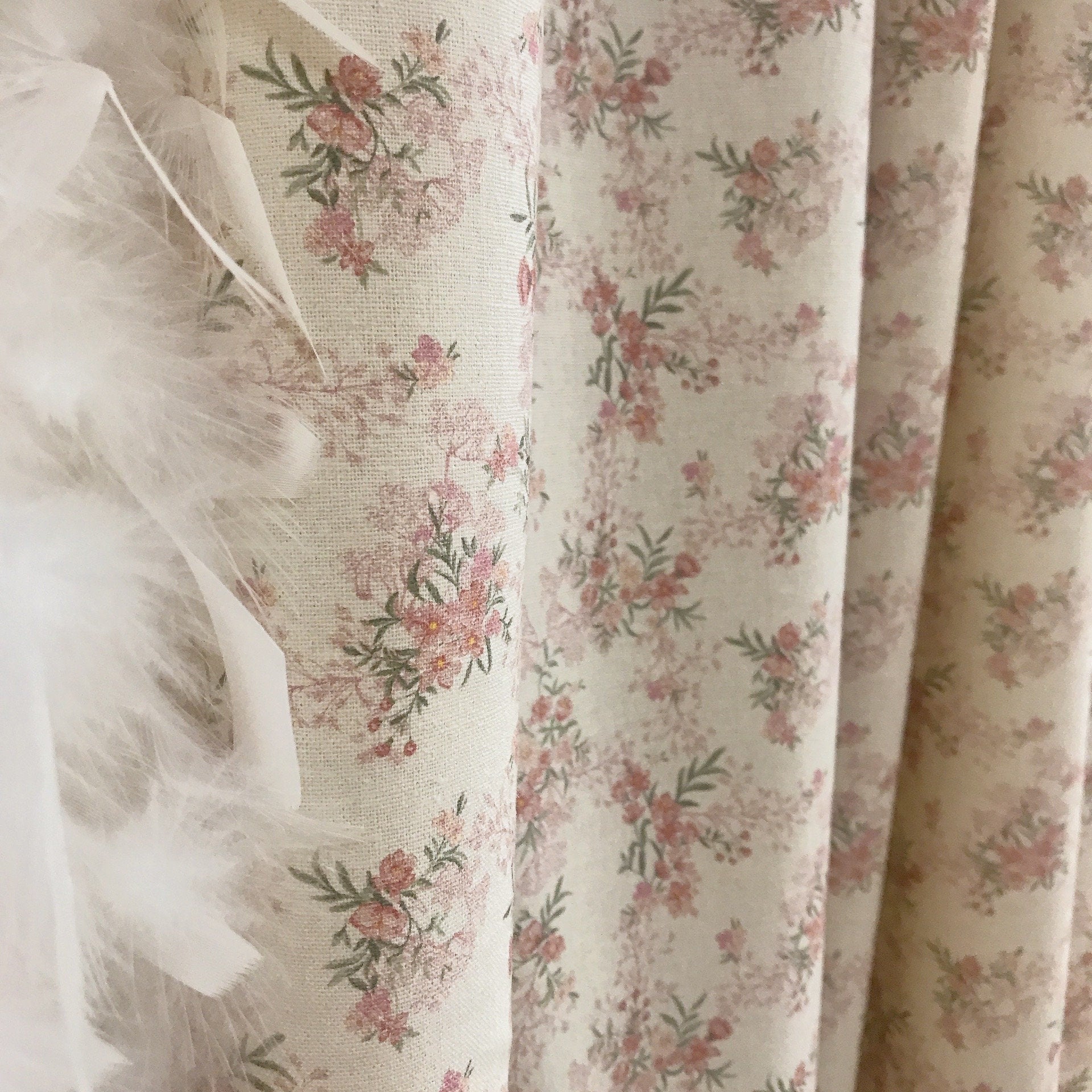 Rosy Pink Tiny Floral Curtain on Natural Beige