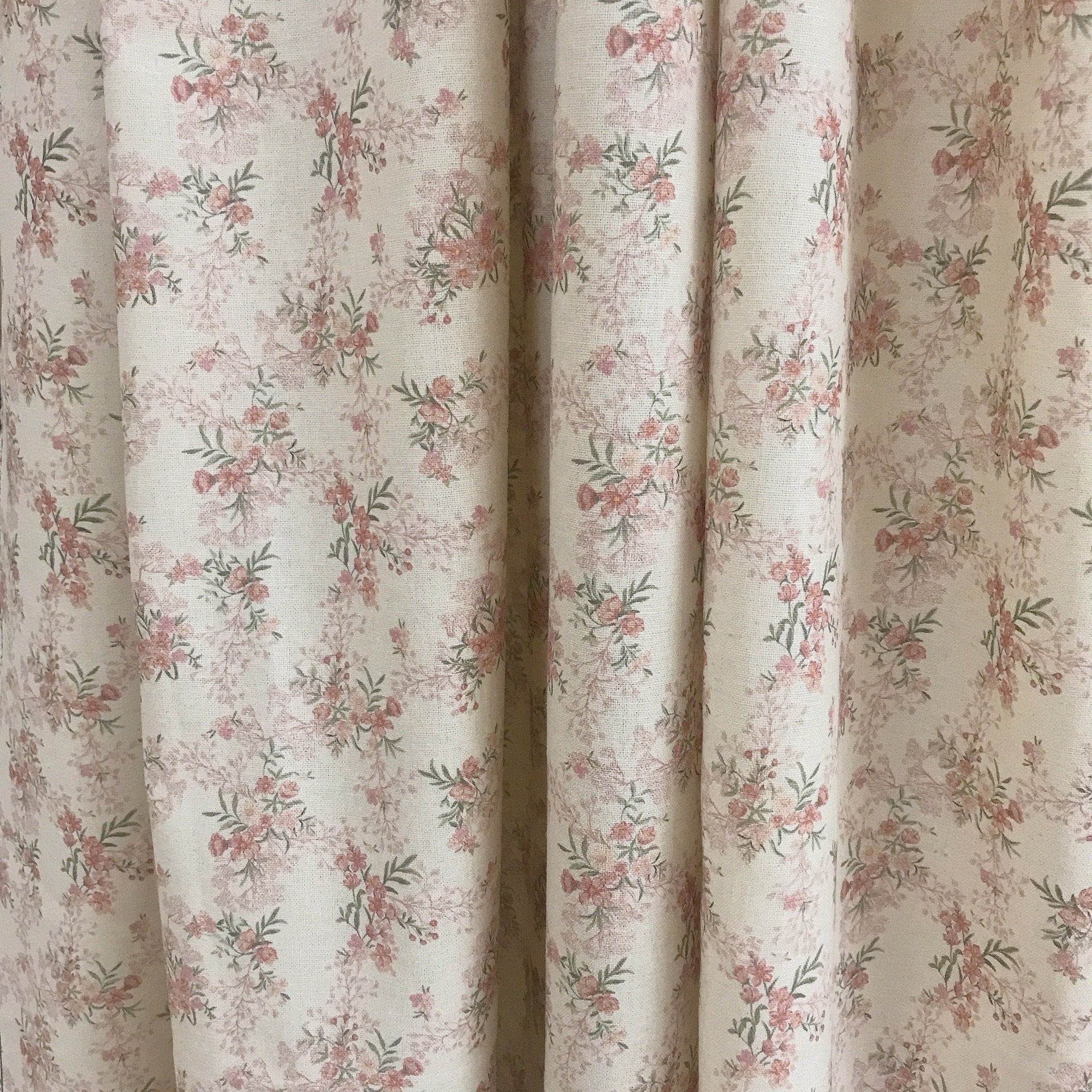 Rosy Pink Tiny Floral Curtain on Natural Beige