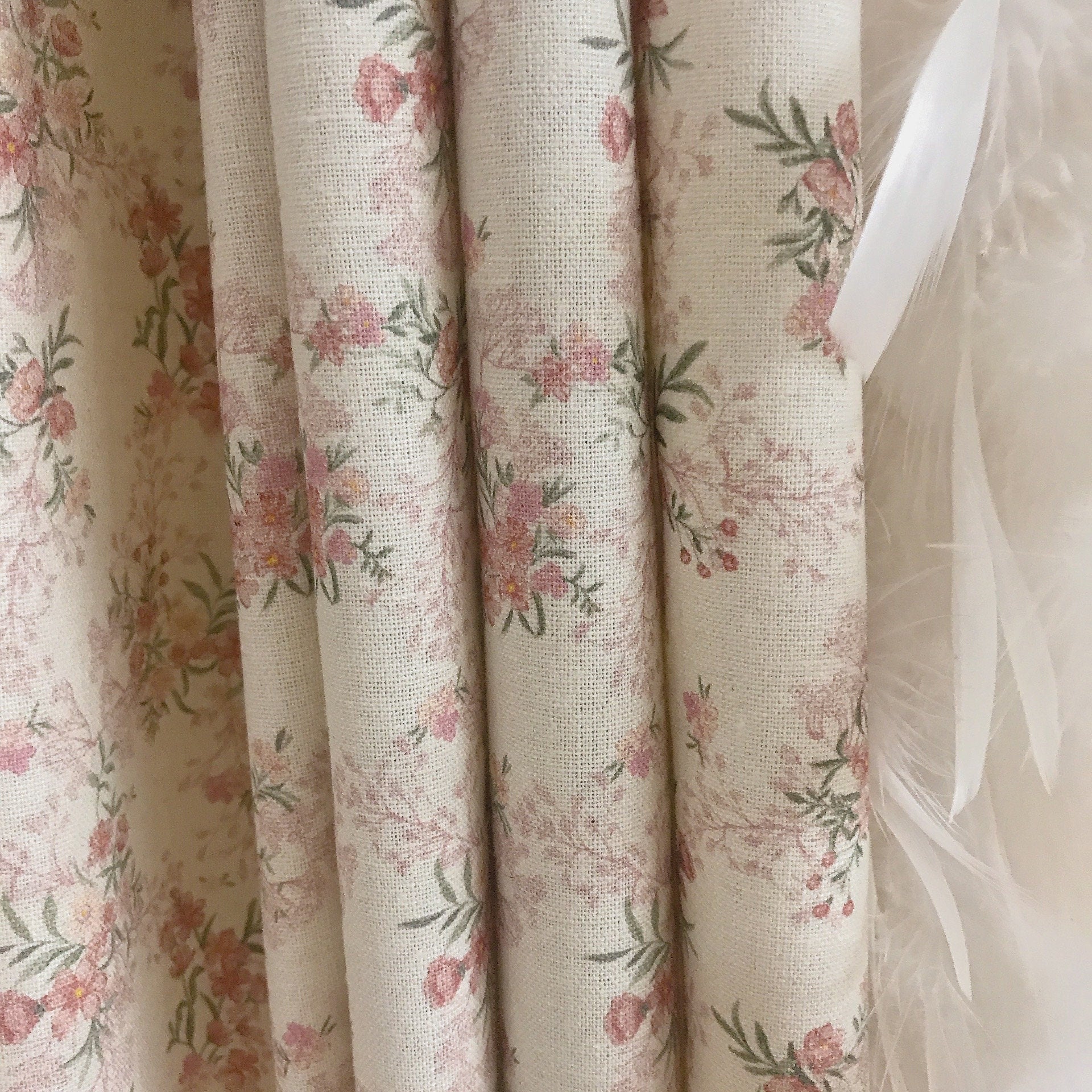 Rosy Pink Tiny Floral Curtain on Natural Beige