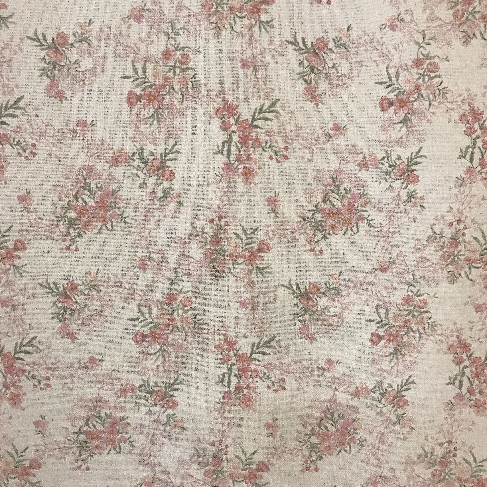 Rosy Pink Tiny Floral Curtain on Natural Beige