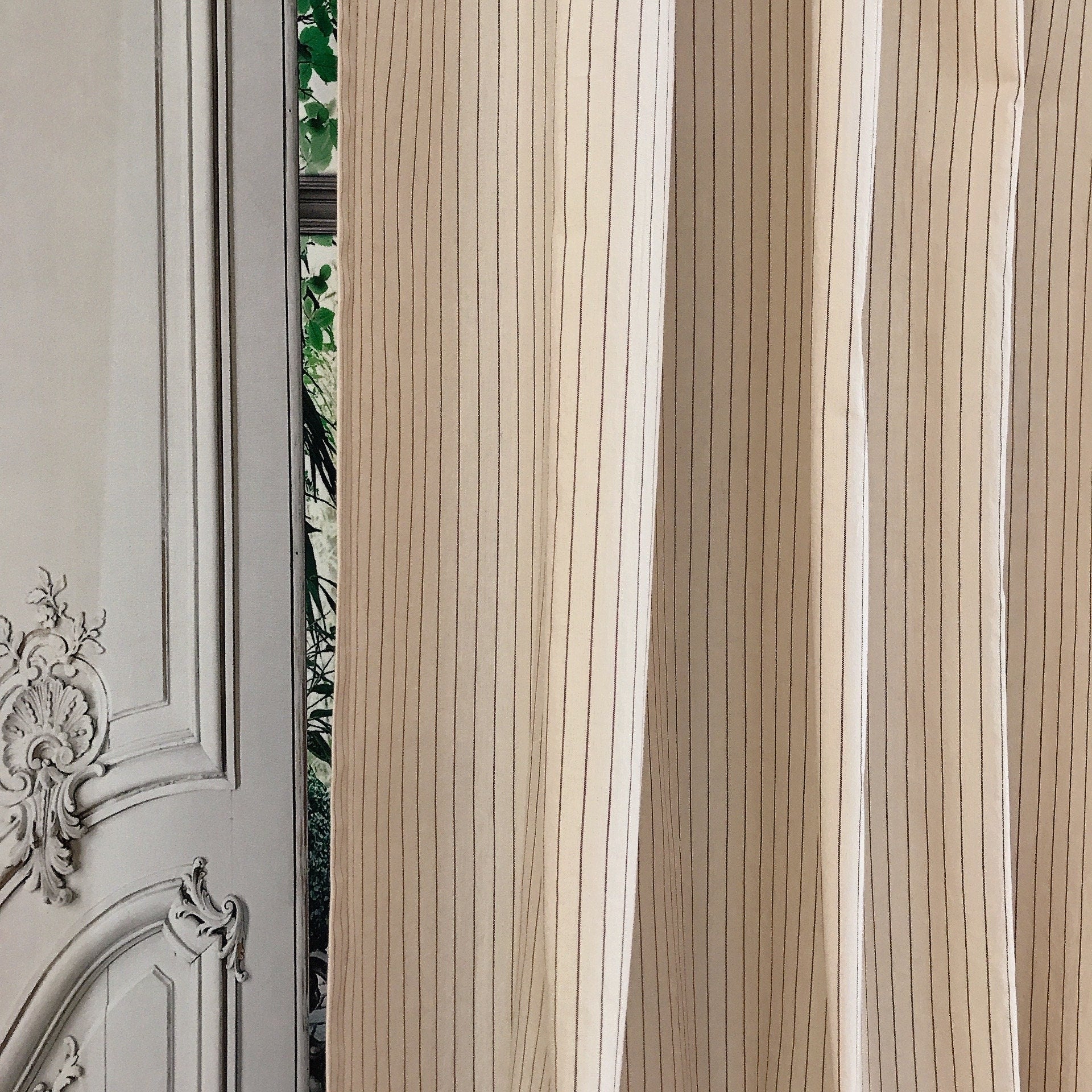 Burgundy Stripe Curtain on Natural Beige